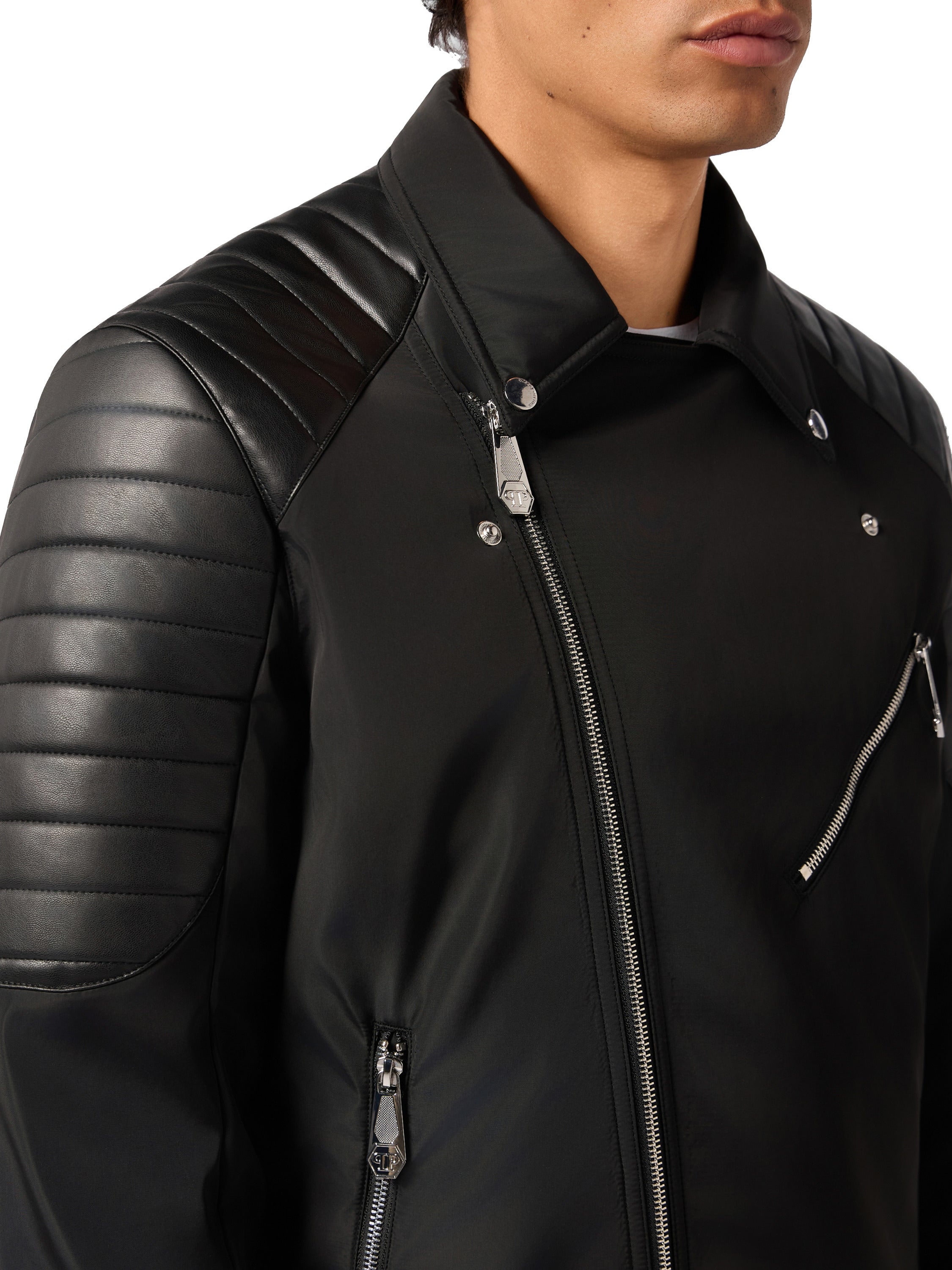 Nylon Biker Jacket Eco Leather Inserts