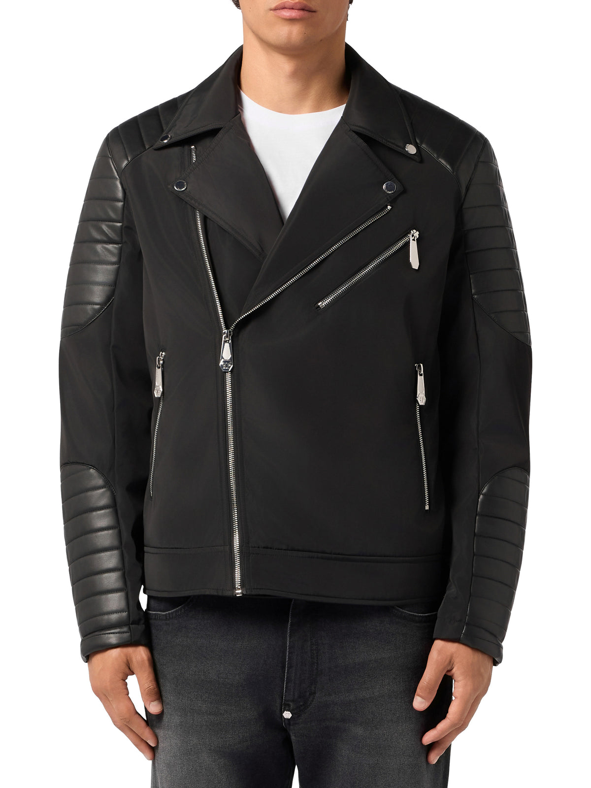 Nylon Biker Jacket Eco Leather Inserts