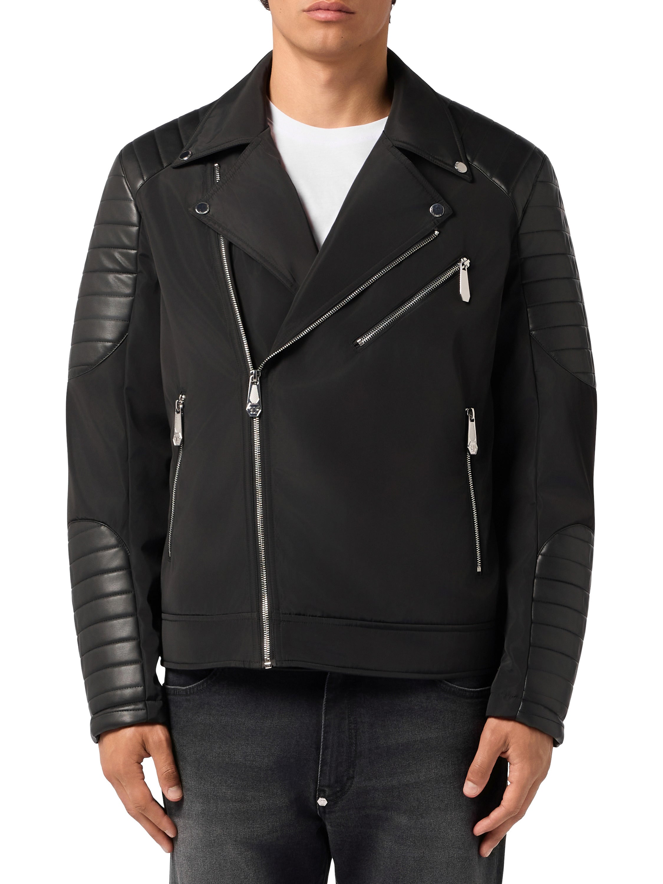 Nylon Biker Jacket Eco Leather Inserts