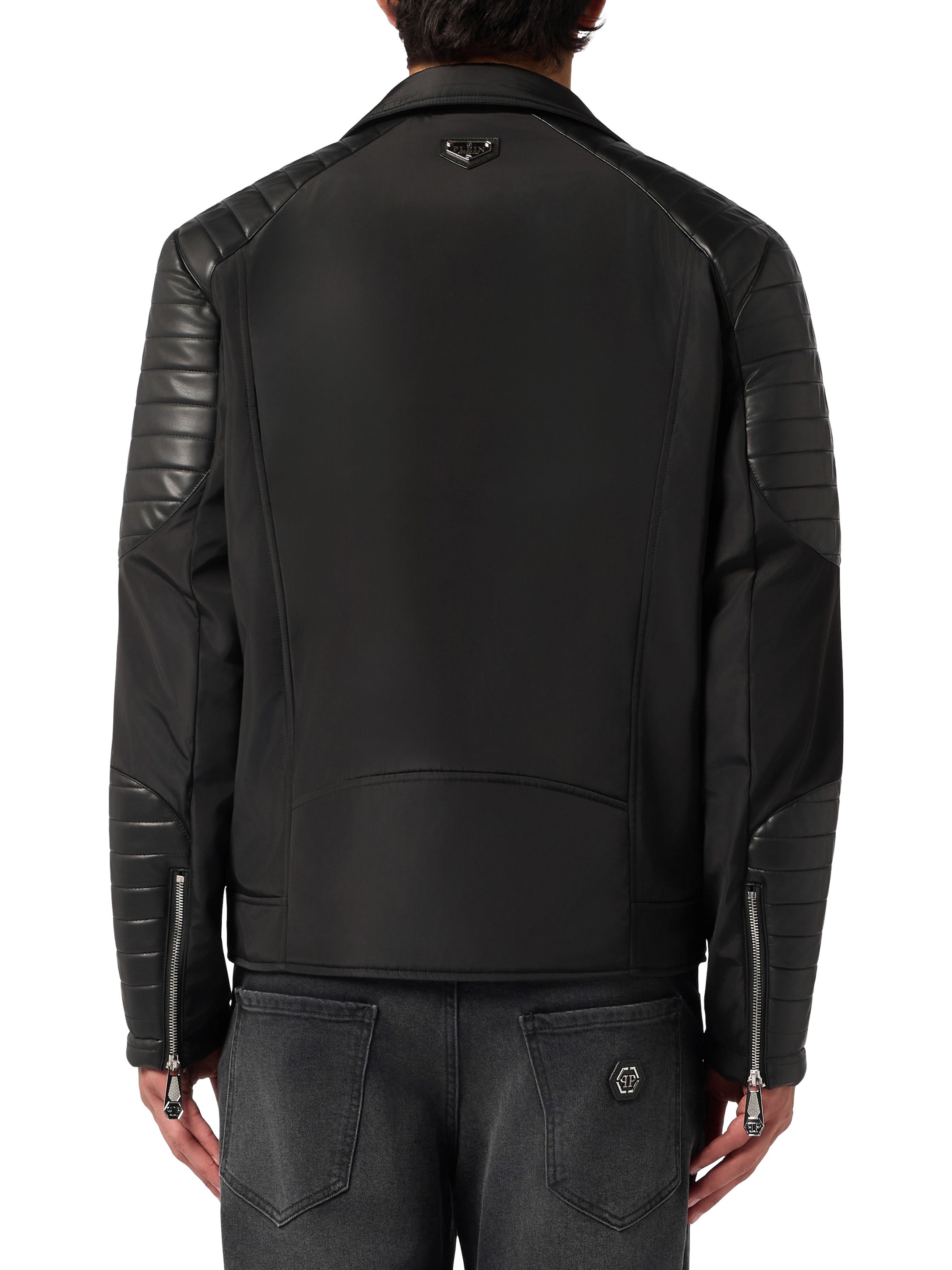 Nylon Biker Jacket Eco Leather Inserts