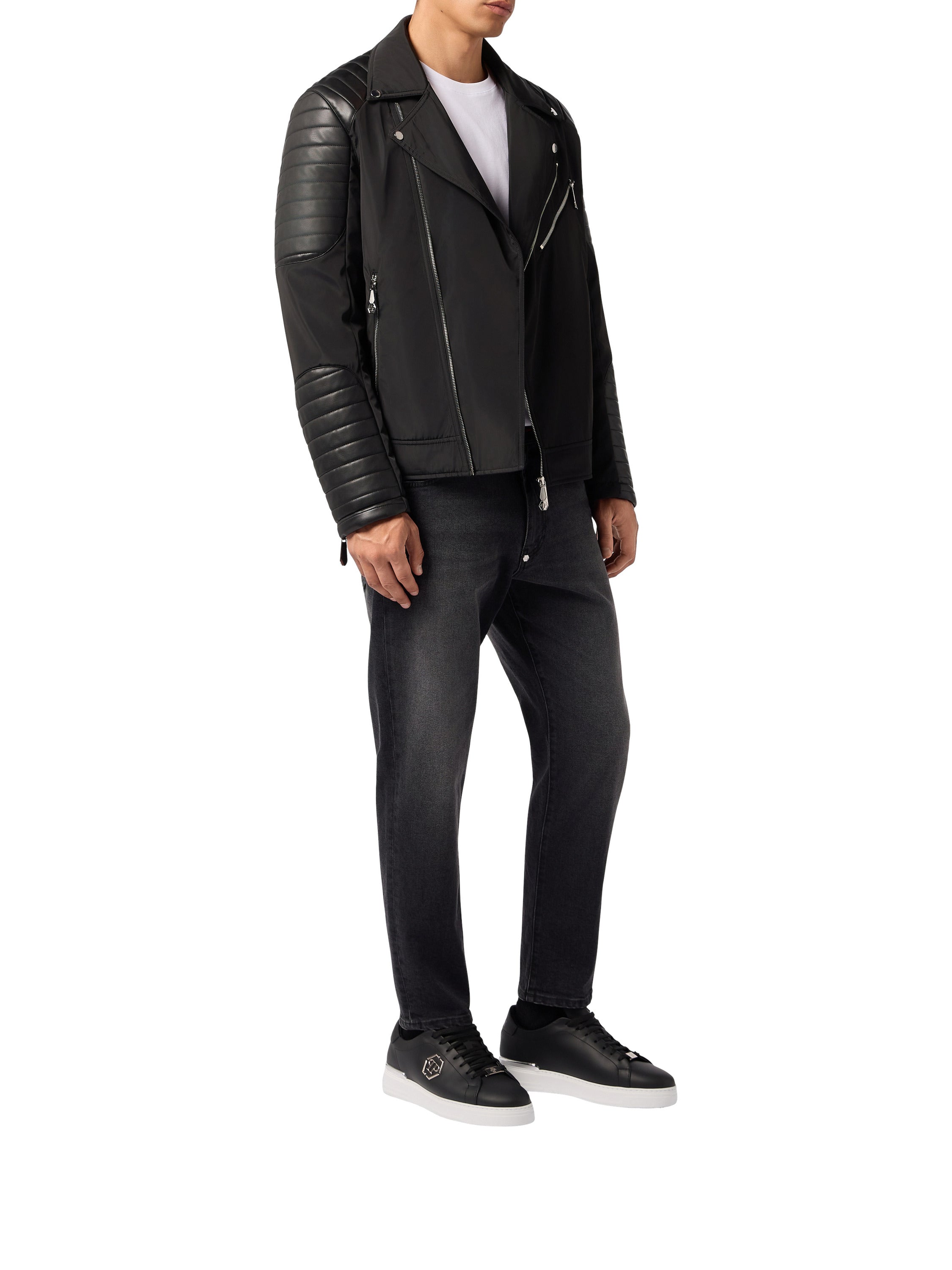 Nylon Biker Jacket Eco Leather Inserts