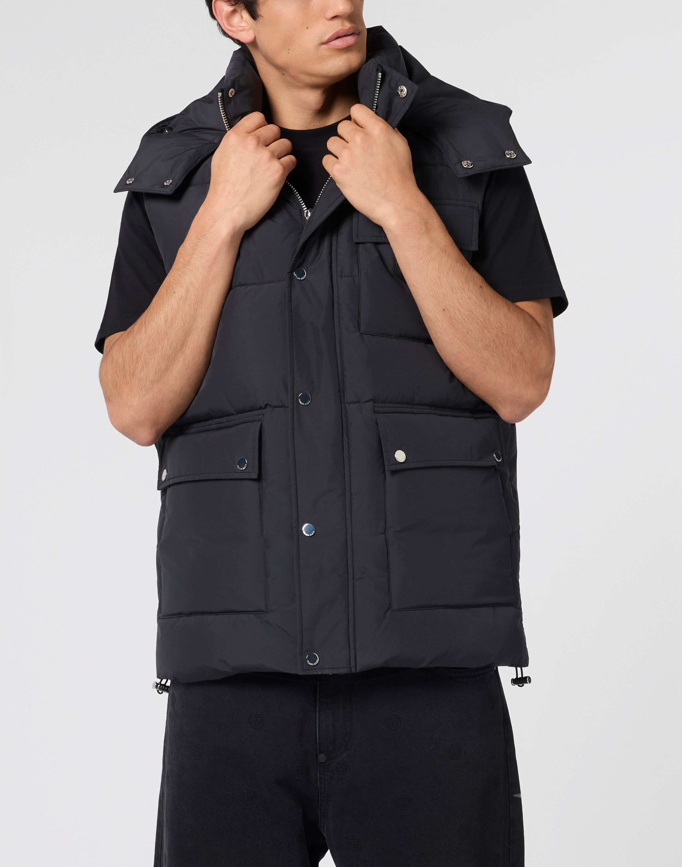 Nylon Puffer Vest Gothic Plein