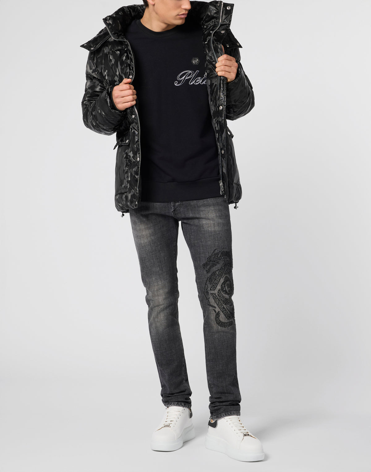 Shiny Nylon Puffer Jacket Camouflage