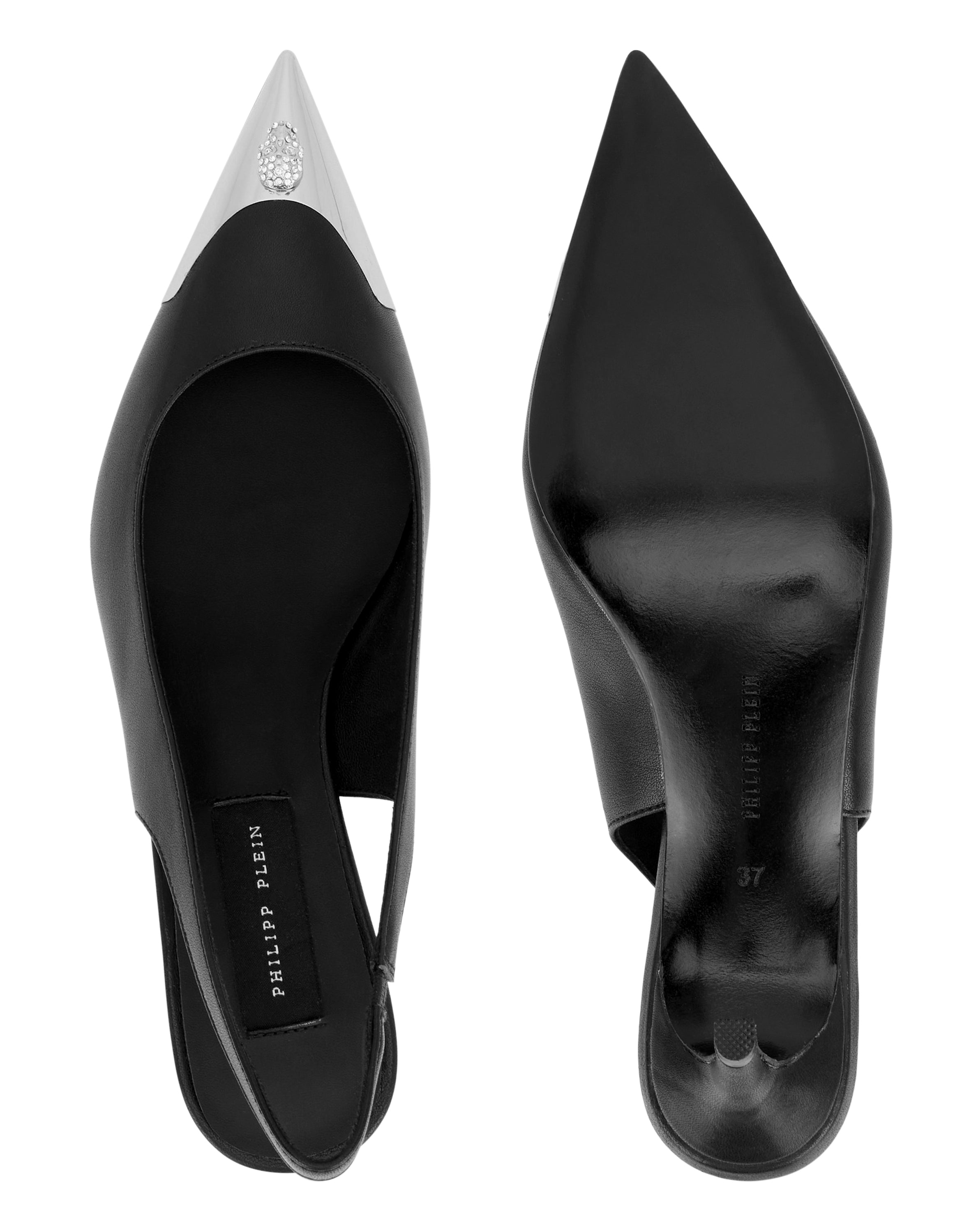Leather Slingback Shoes Skull Toe