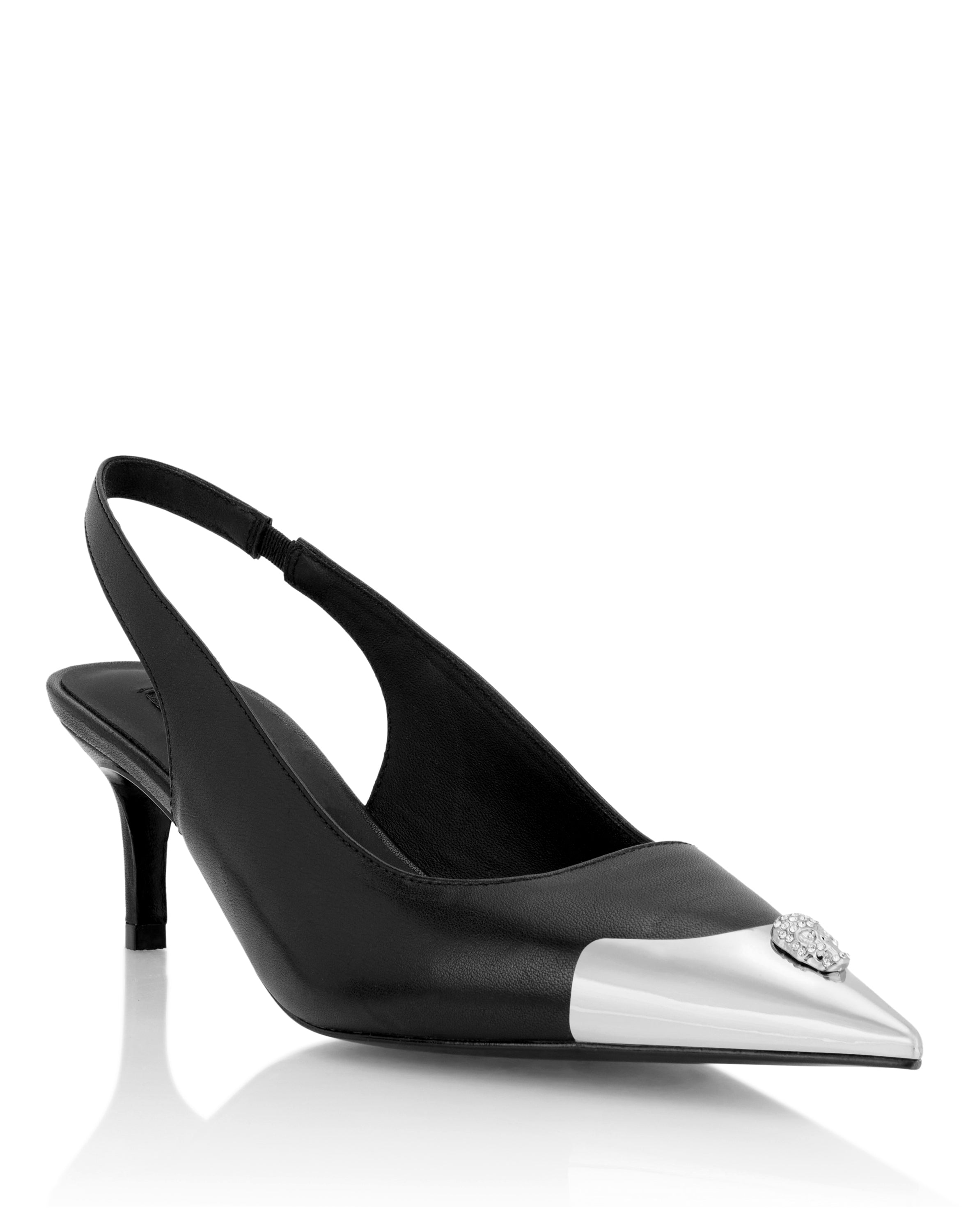 Leather Slingback Shoes Skull Toe