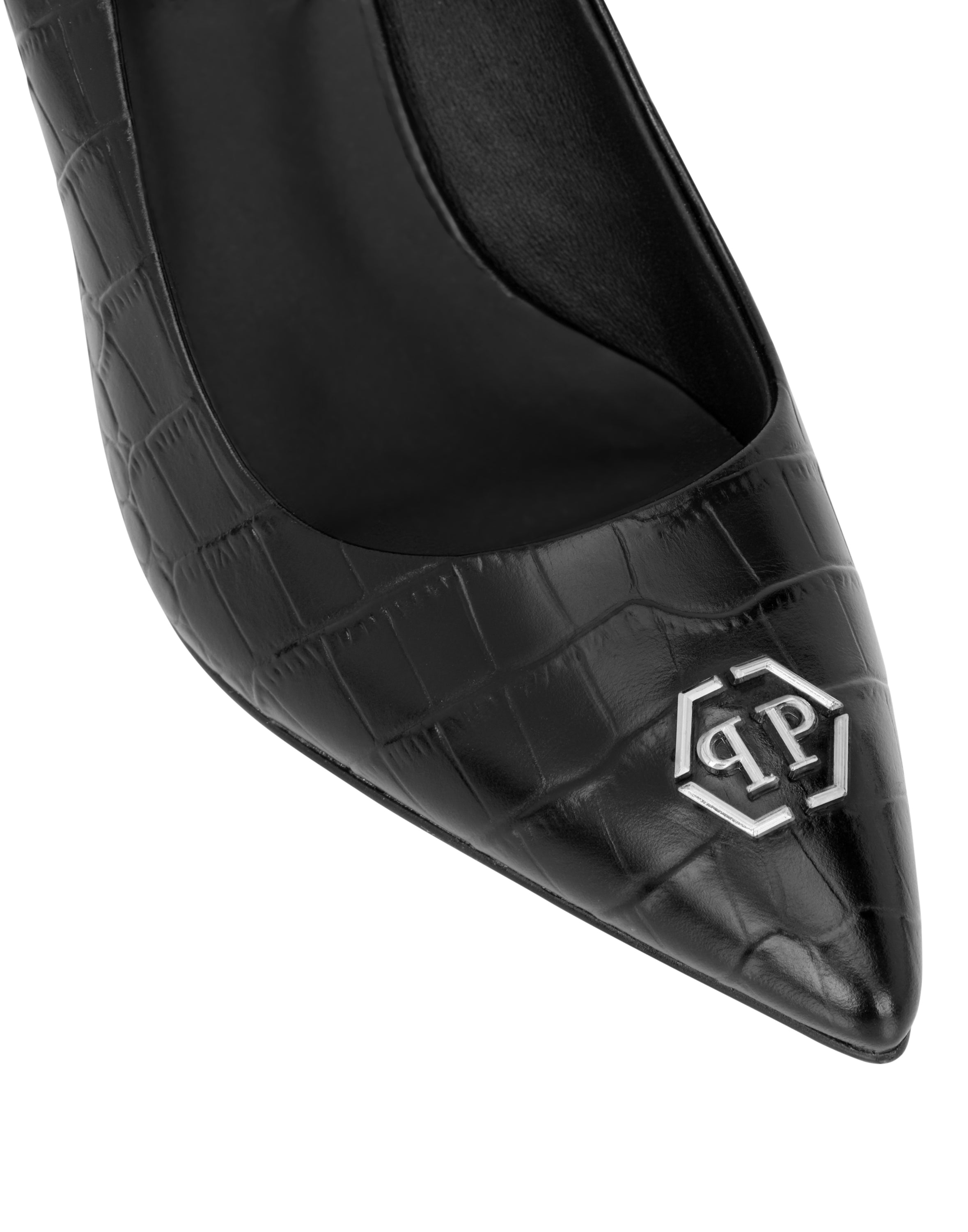 Leather Decollete Pump H85 Cocco Print Hexagon