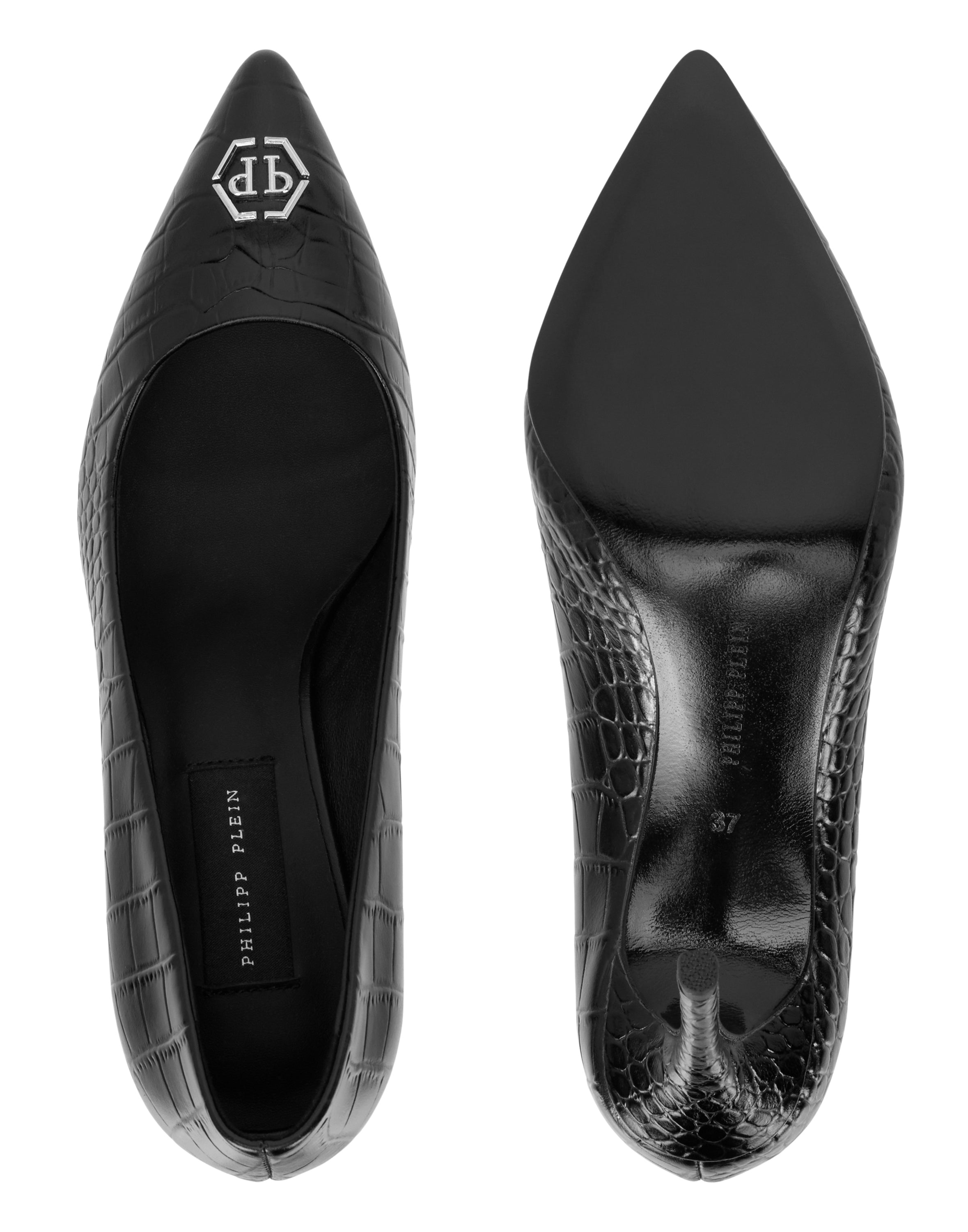 Leather Decollete Pump H85 Cocco Print Hexagon