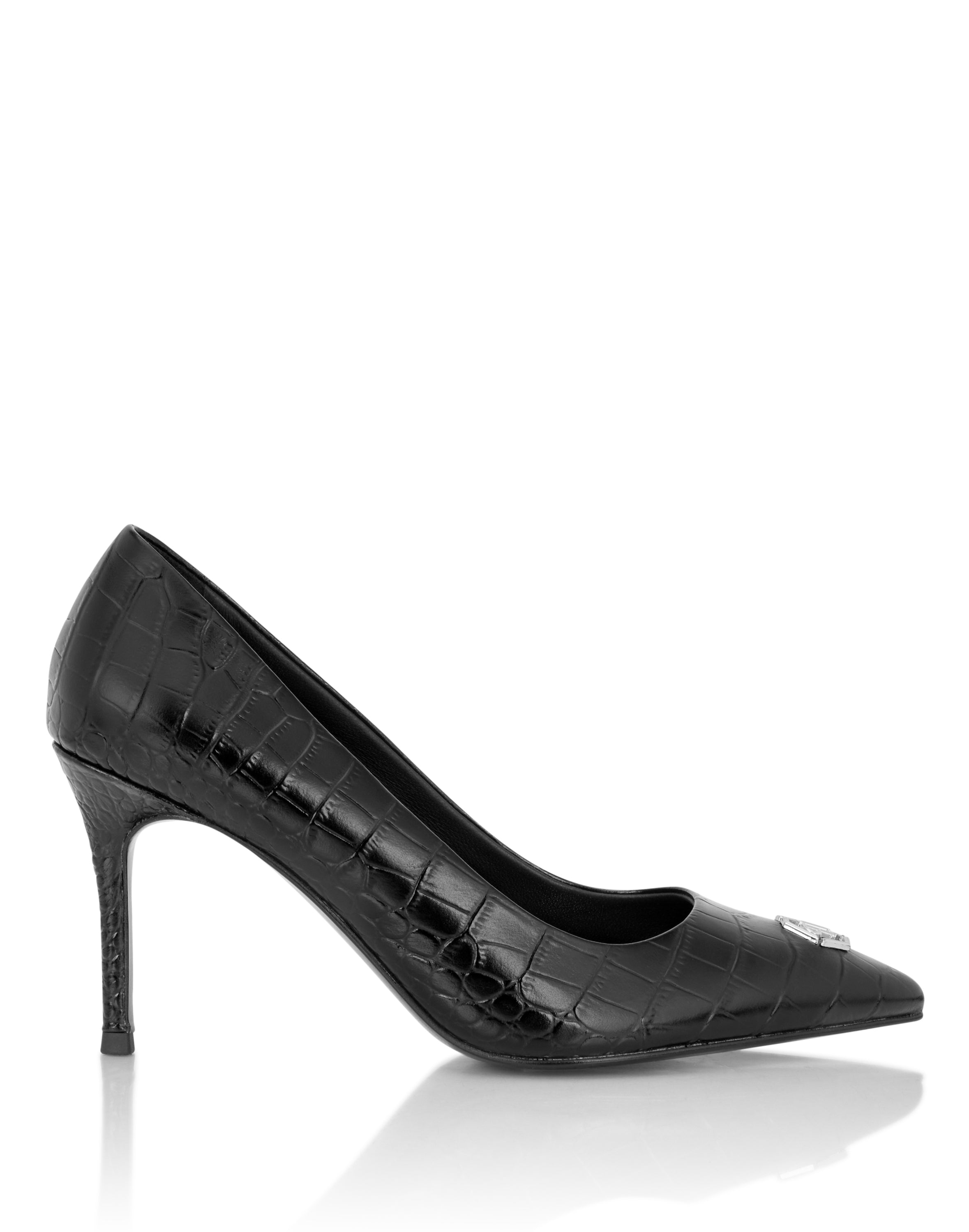 Leather Decollete Pump H85 Cocco Print Hexagon