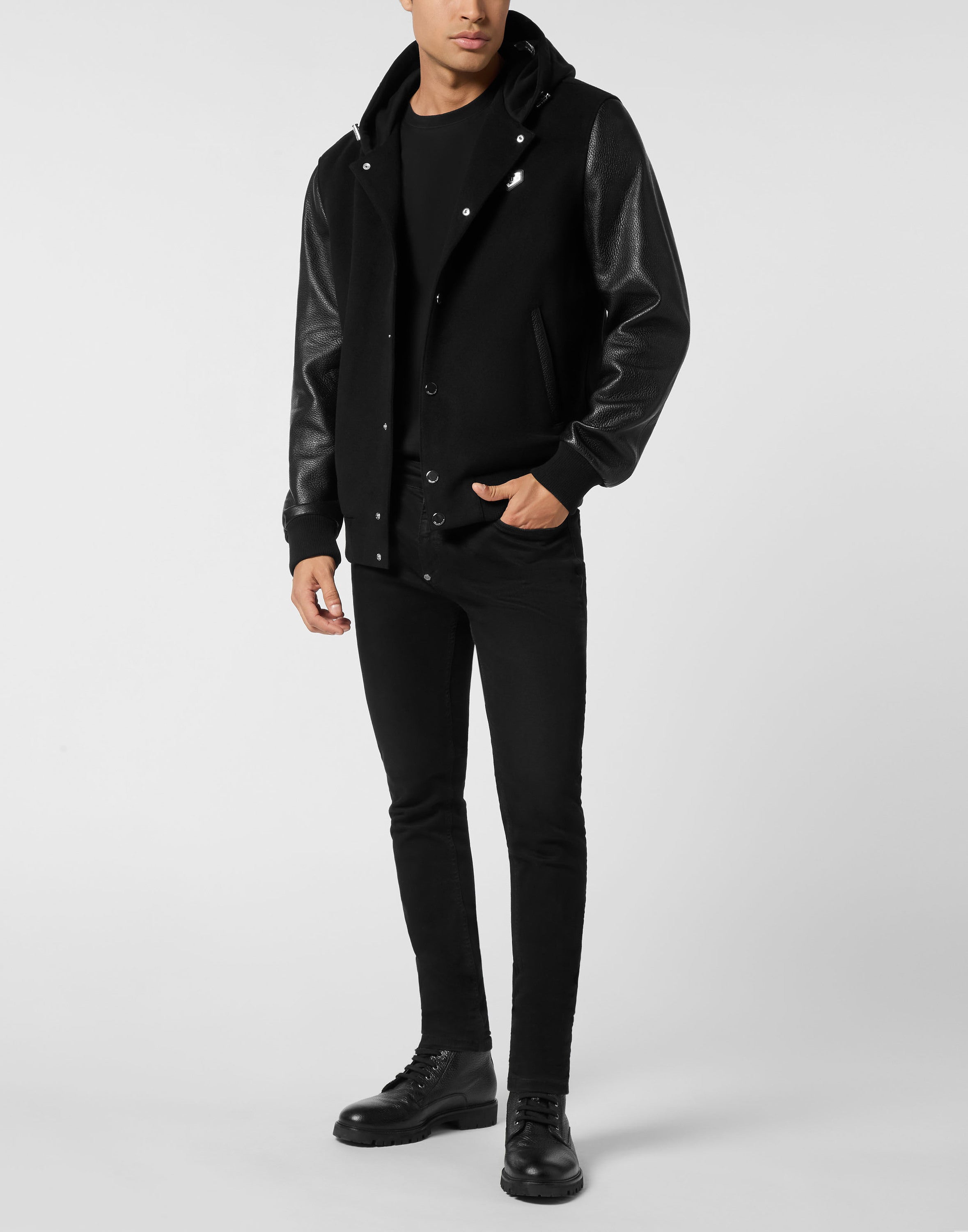 Hooded Varsity Bomber Jacket