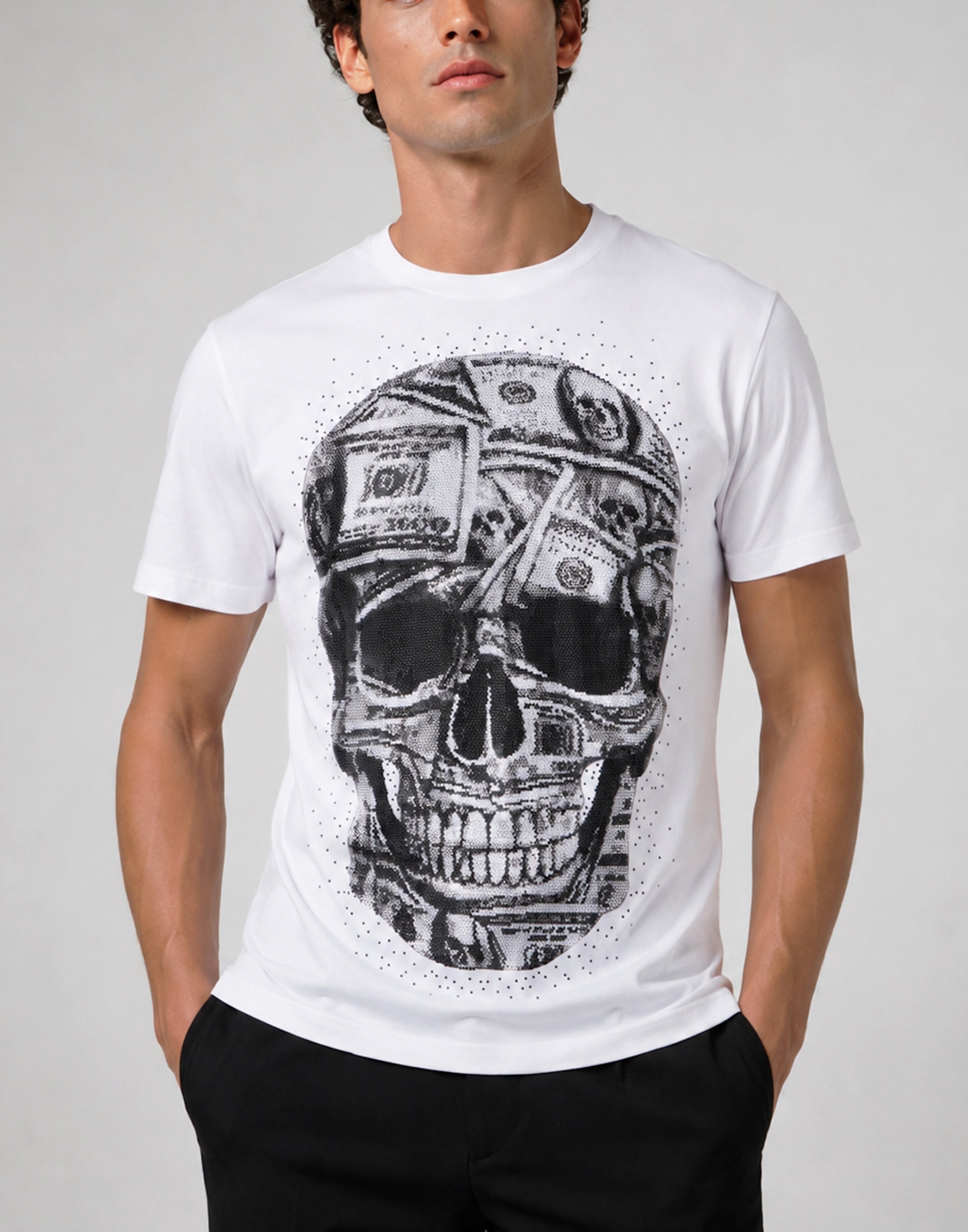 Jersey Round Neck T-Shirt SS Skull Dollar Stones