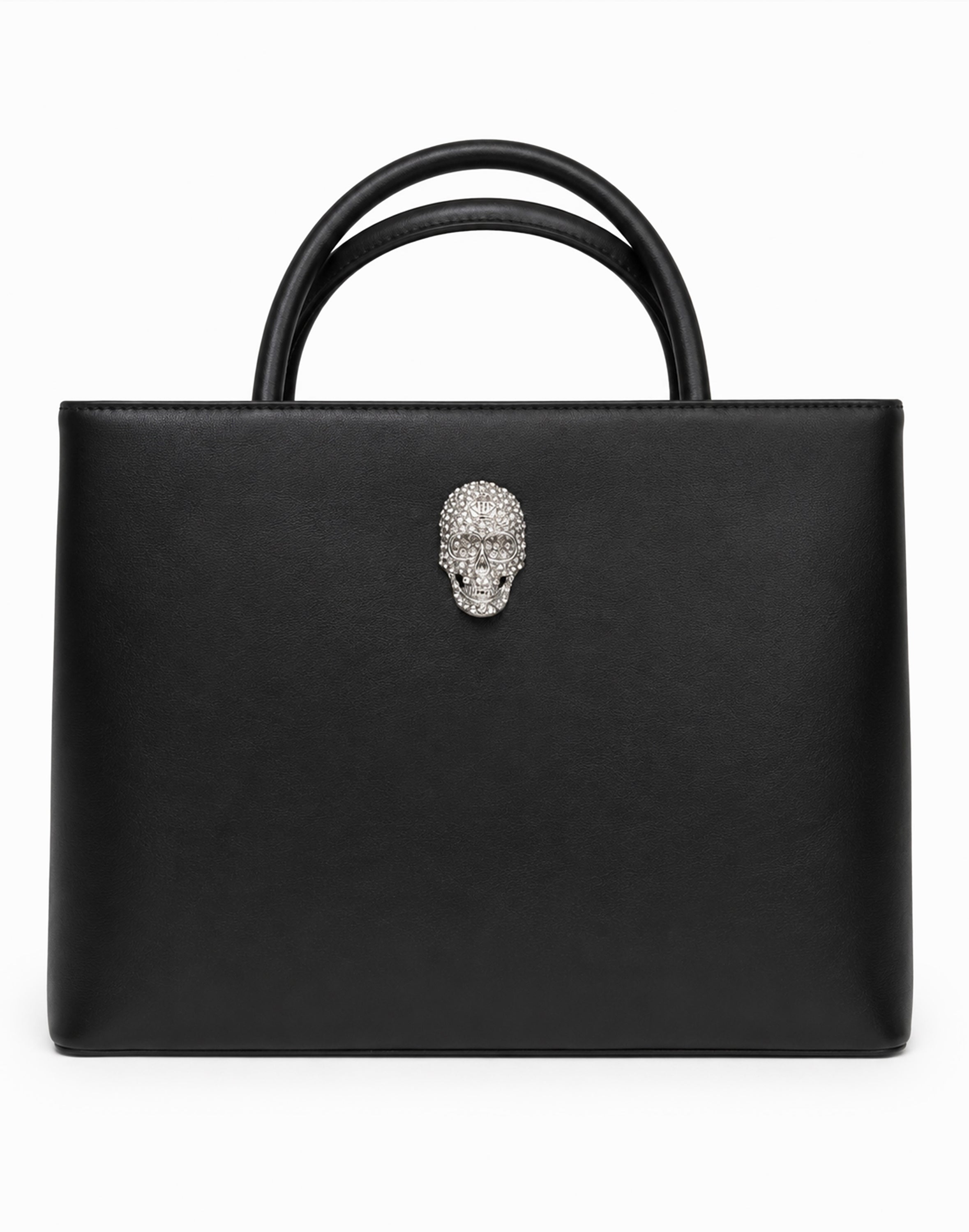 Leather Medium Handle Bag Skull Strass