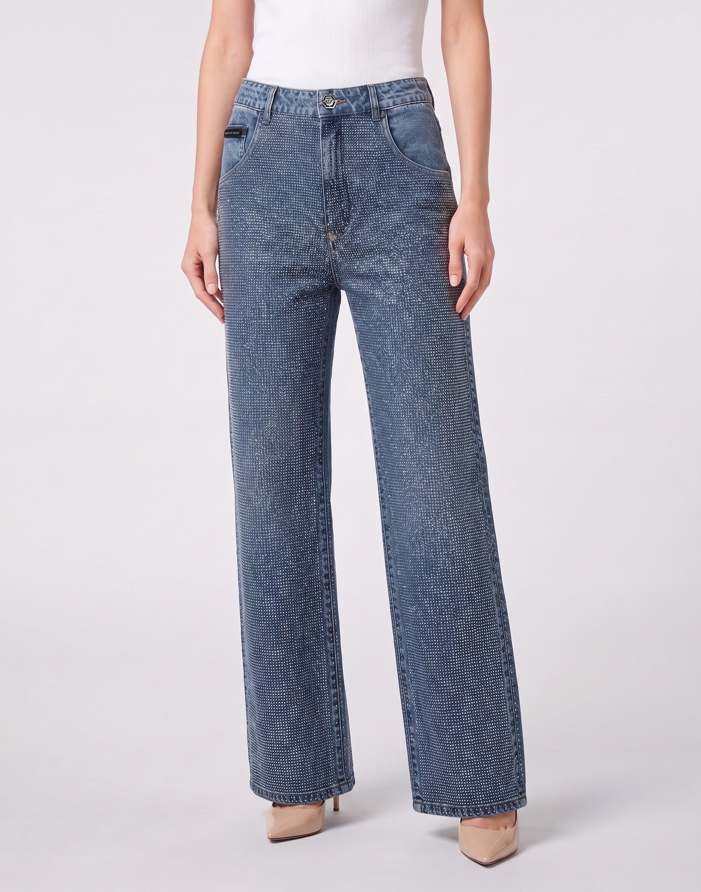 Straight Fit Jeans Full Crystal Strass