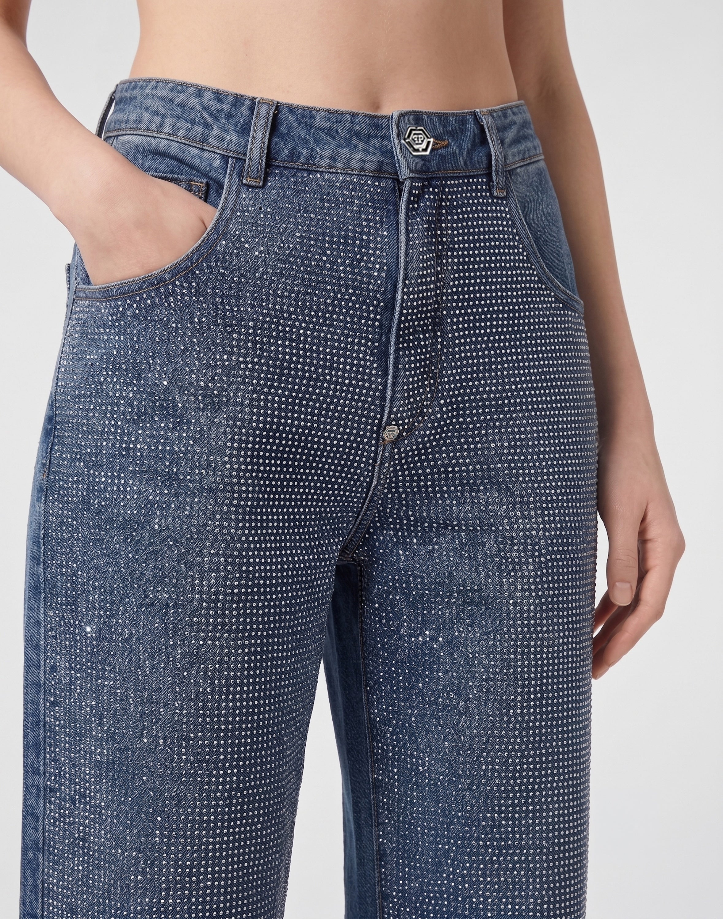 Straight Fit Jeans Full Crystal Strass