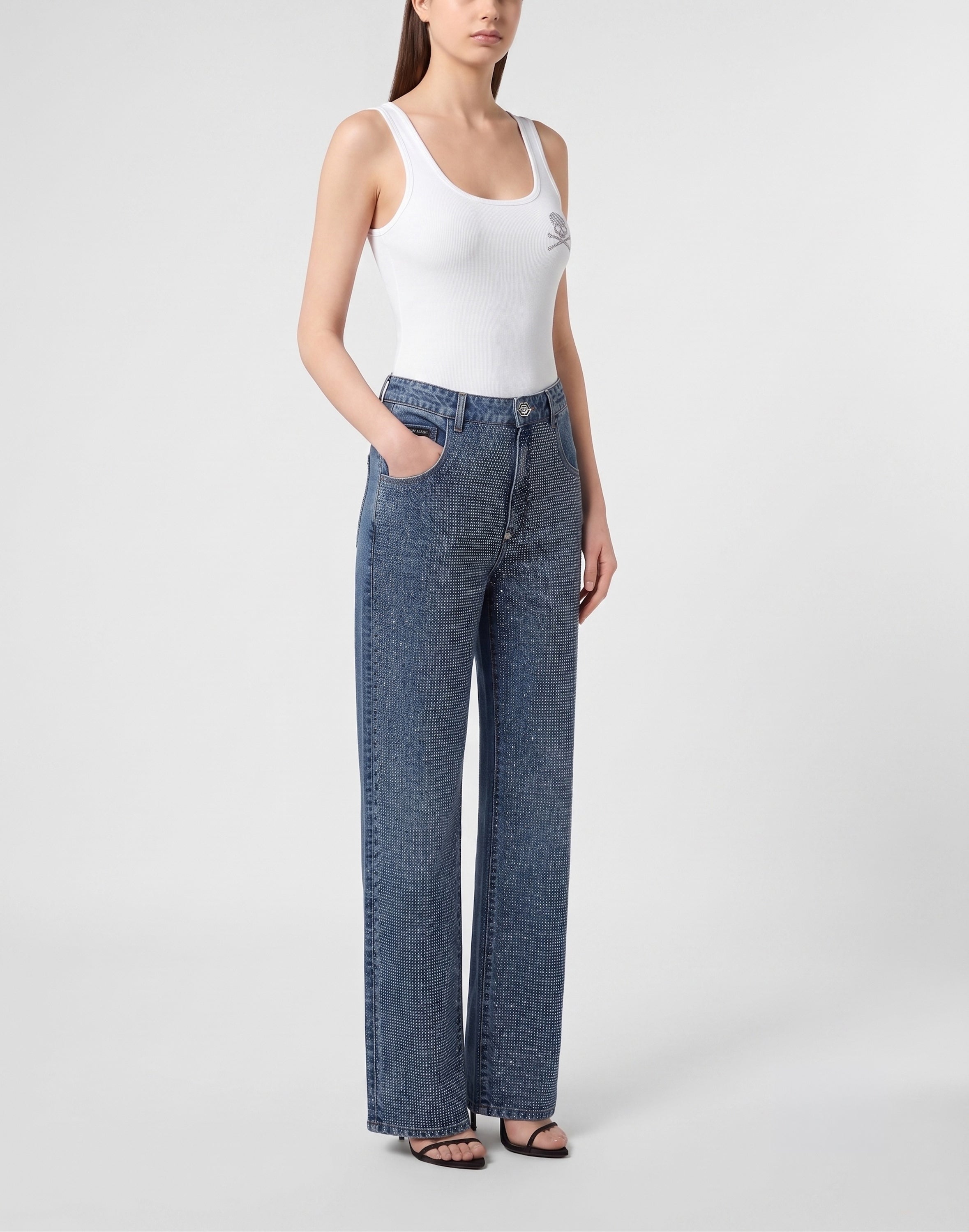 Straight Fit Jeans Full Crystal Strass