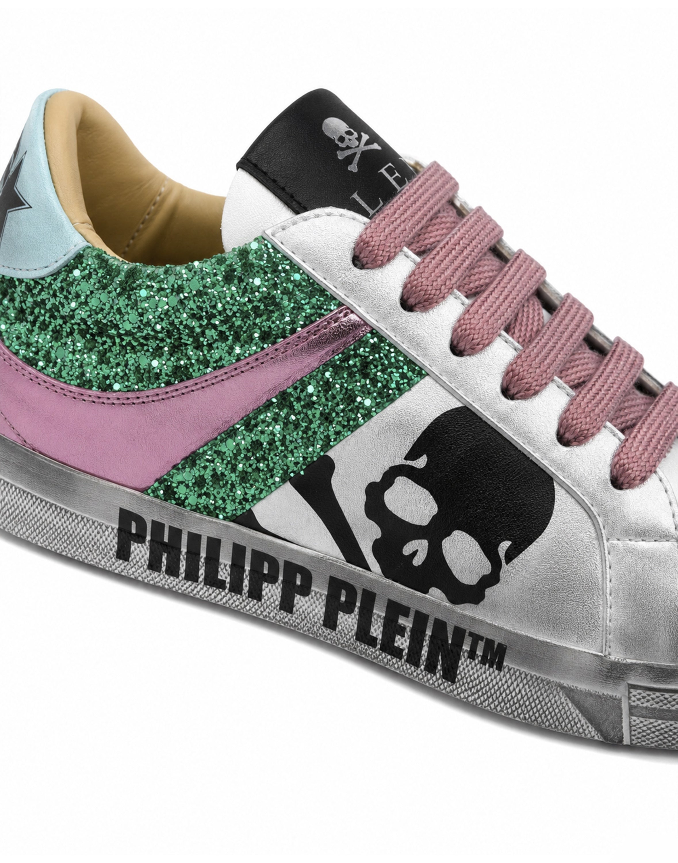 Nappa Leather Lo-Top Sneakers Glitter Skull