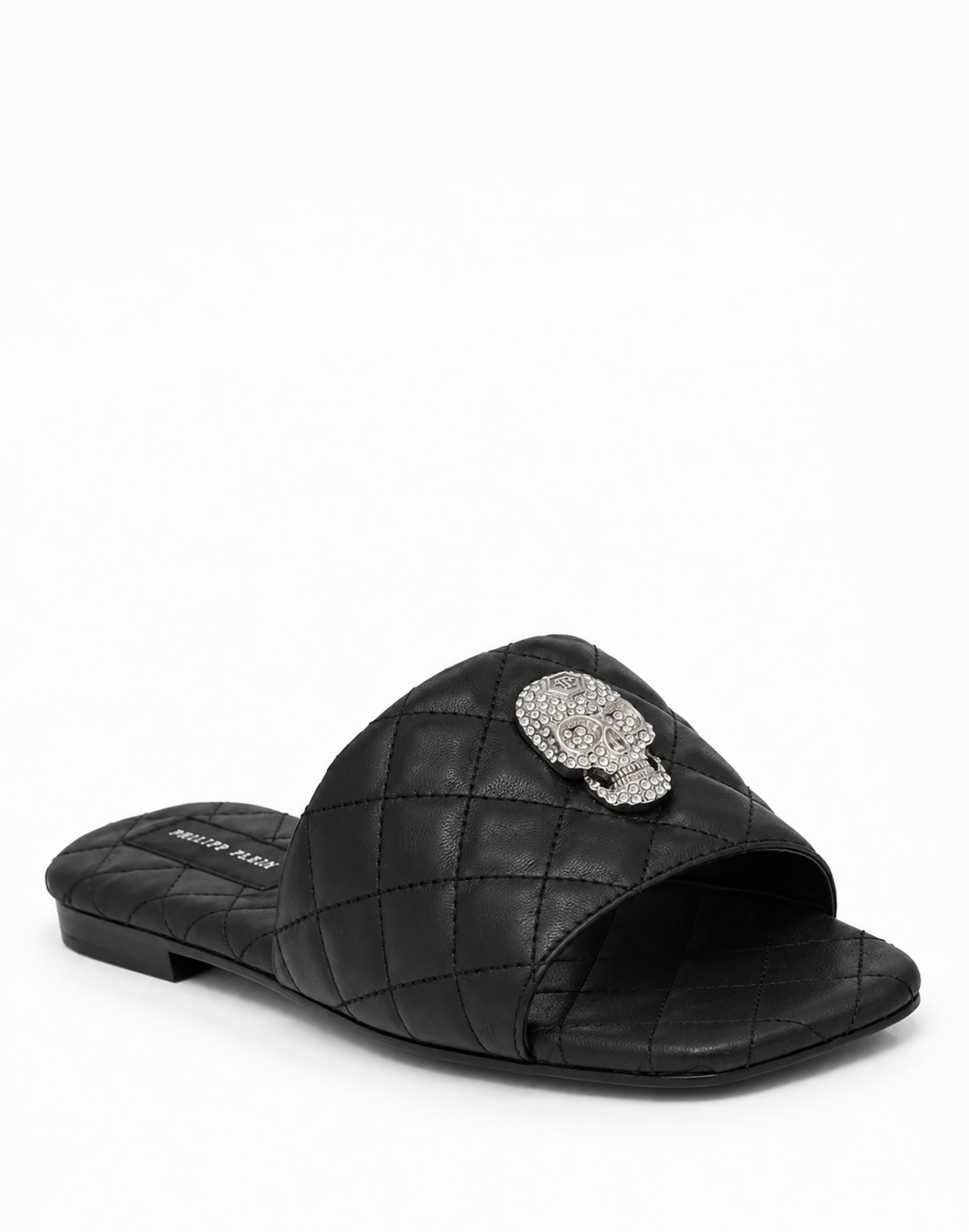 Nappa Flat Matelasse Sandals Crystal Skull