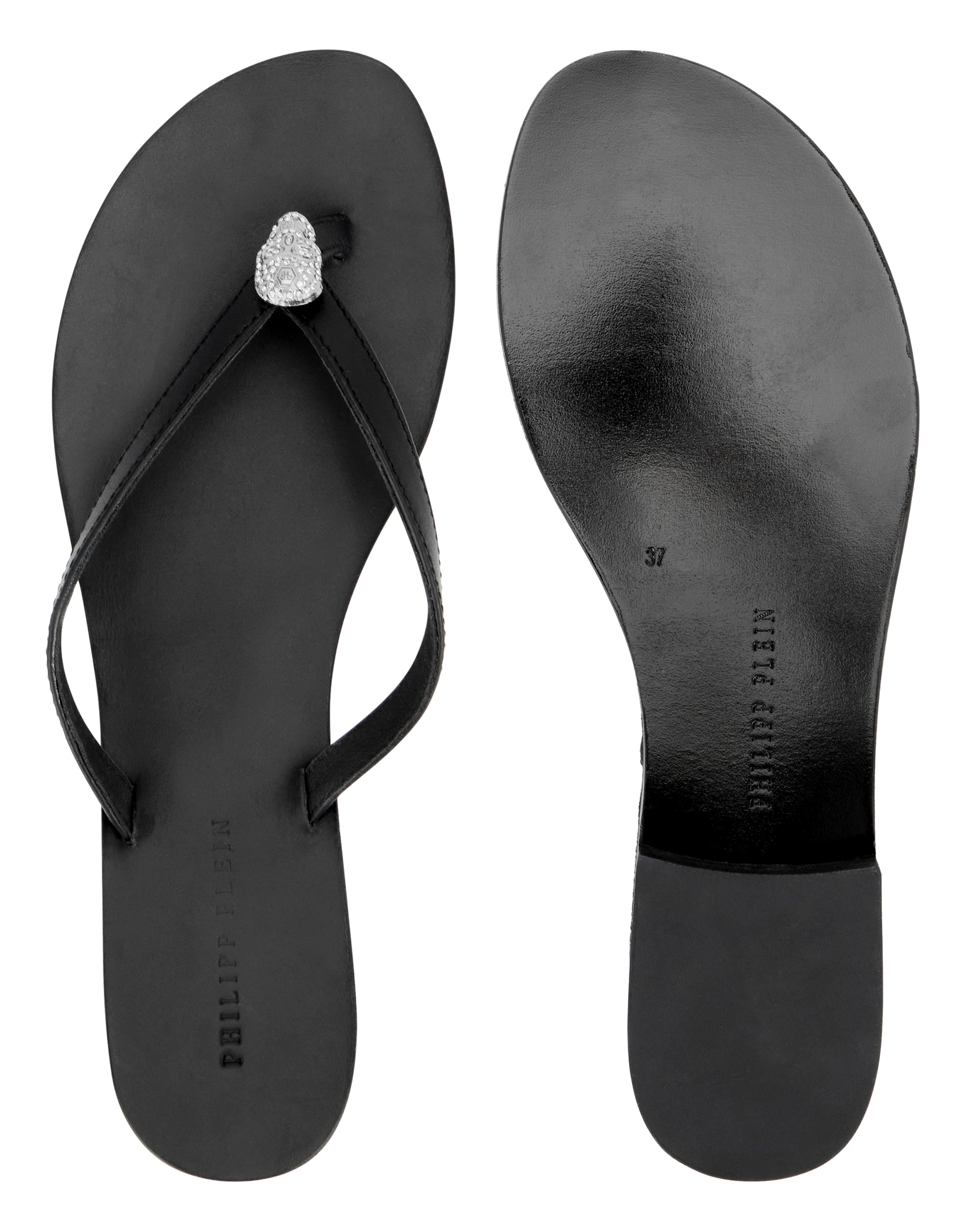 Nappa Flip Flop Sandals Crystal Skull