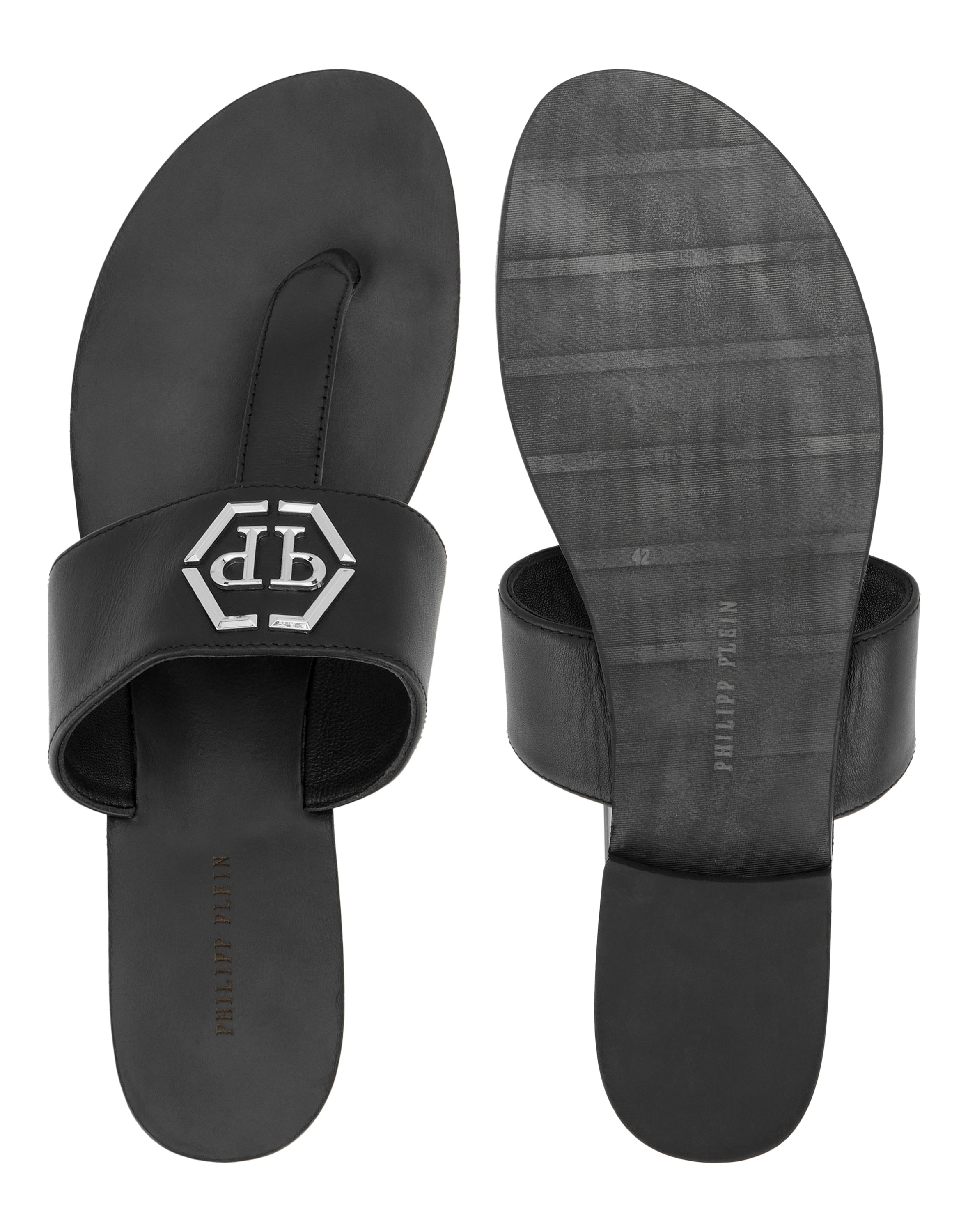 Leather Flat Sandals Hexagon