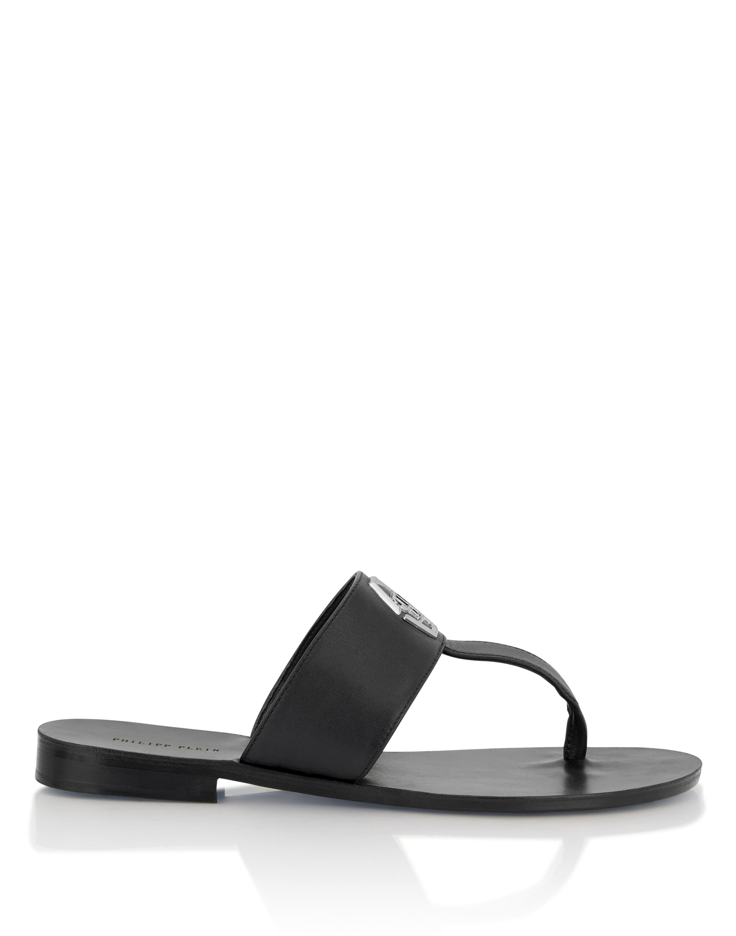 Leather Flat Sandals Hexagon