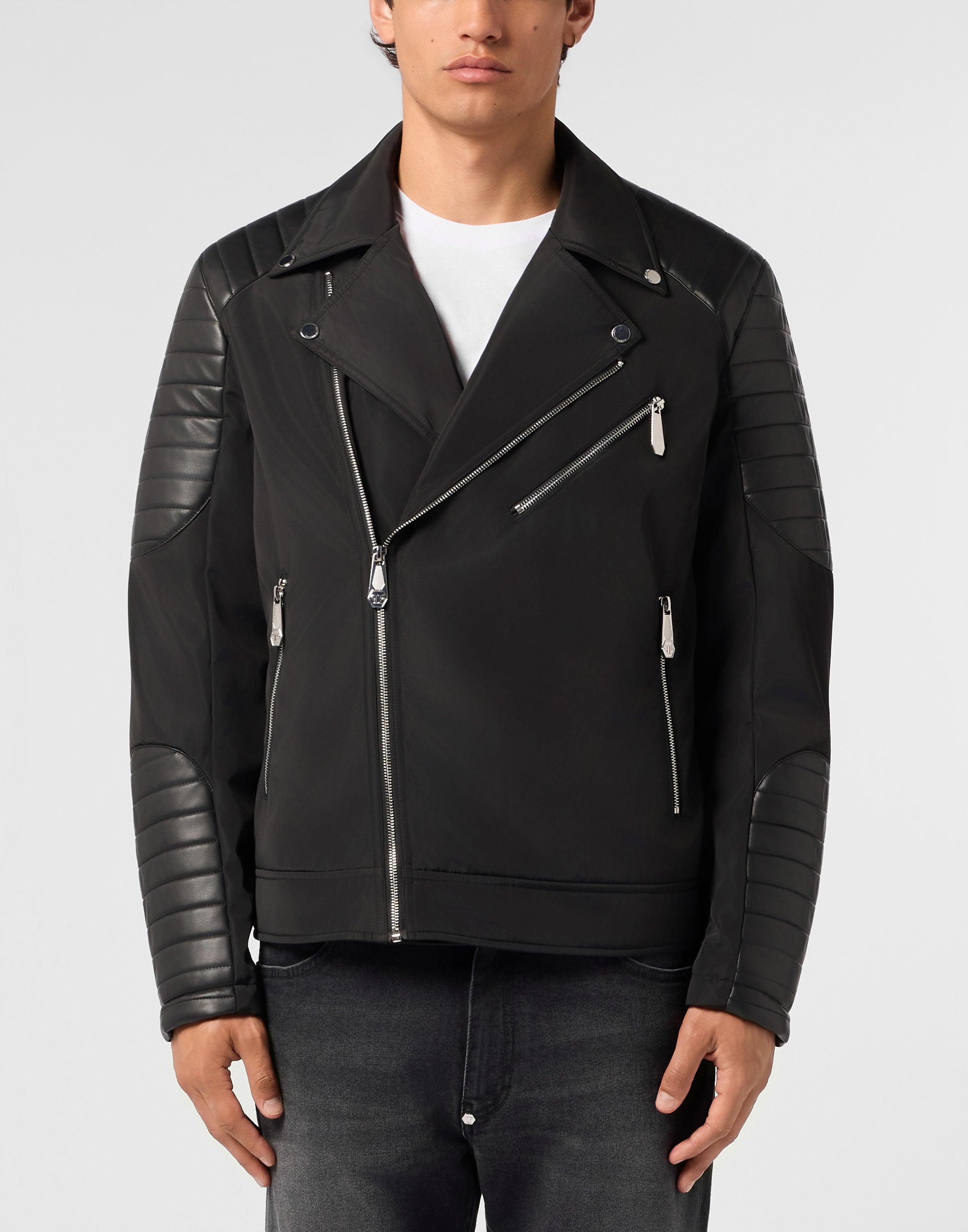 Nylon Biker Jacket Eco Leather Inserts