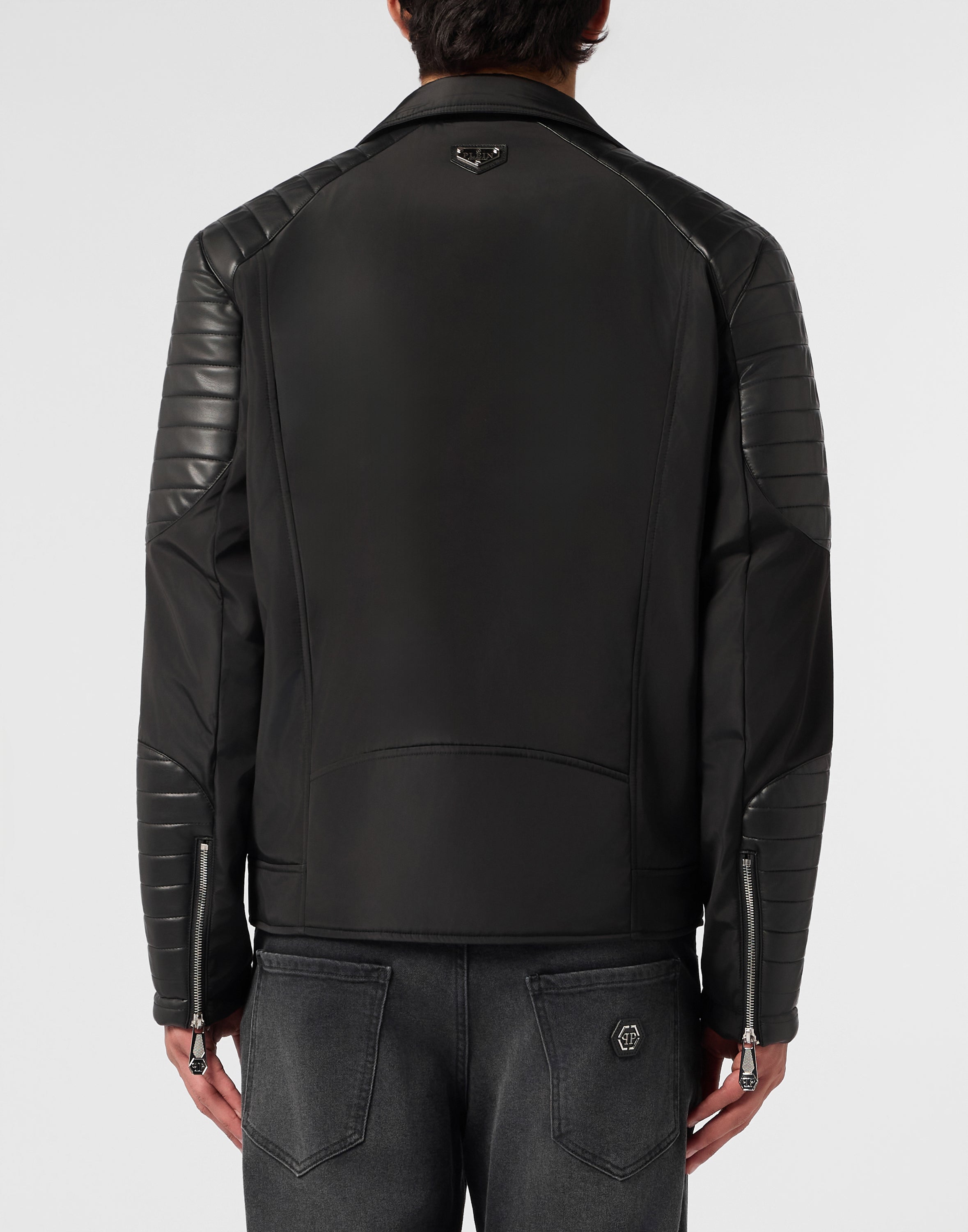 Nylon Biker Jacket Eco Leather Inserts