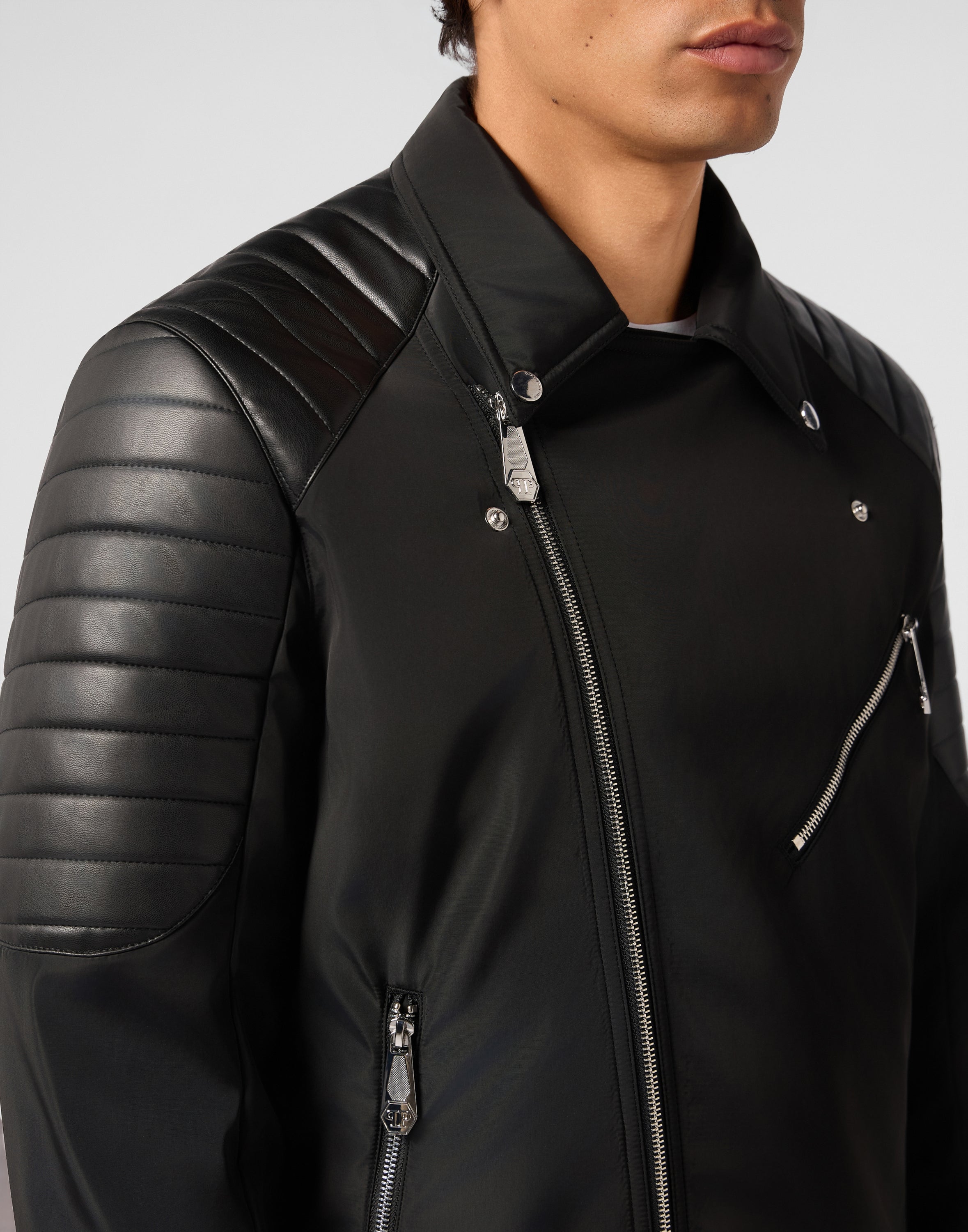 Nylon Biker Jacket Eco Leather Inserts