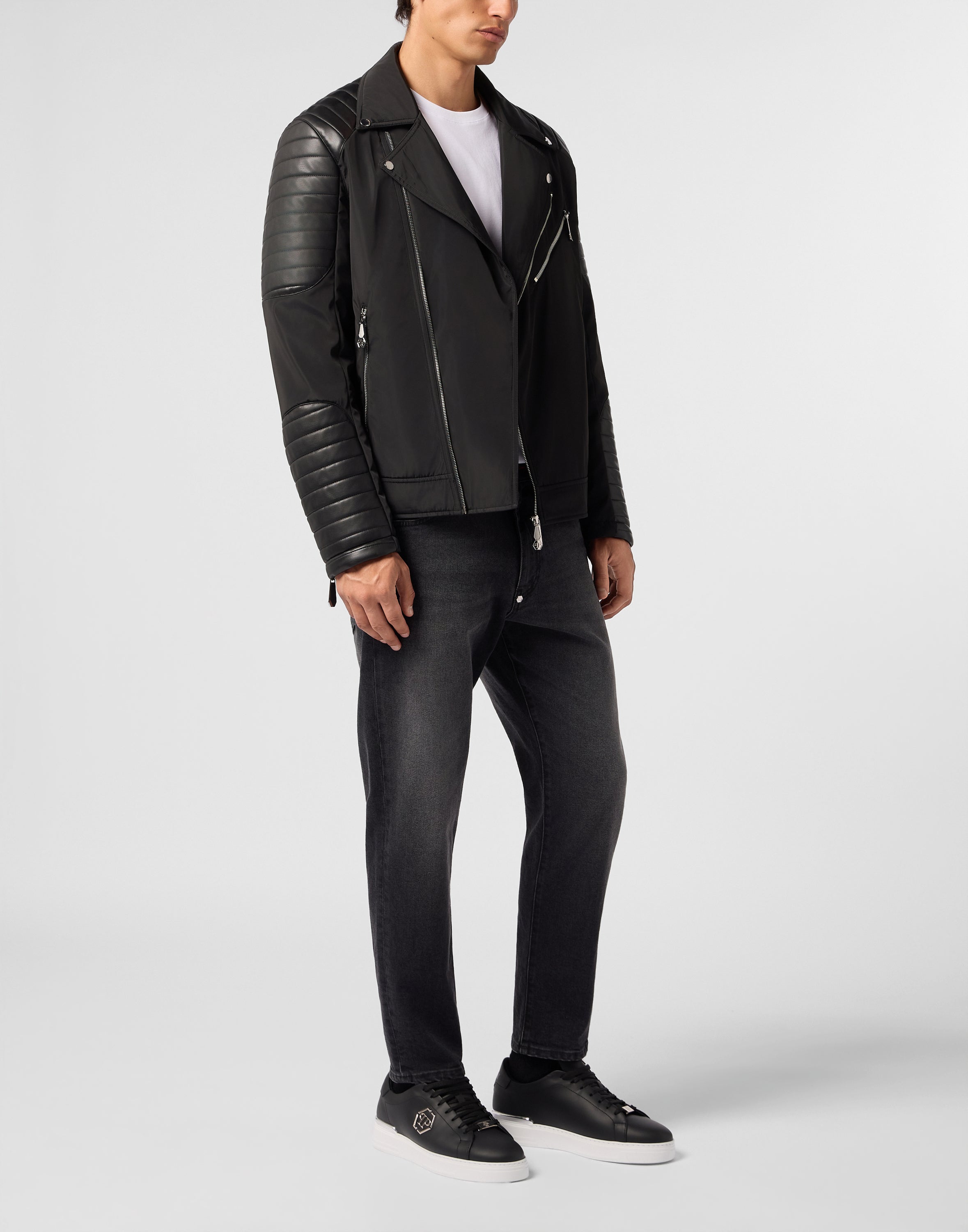 Nylon Biker Jacket Eco Leather Inserts