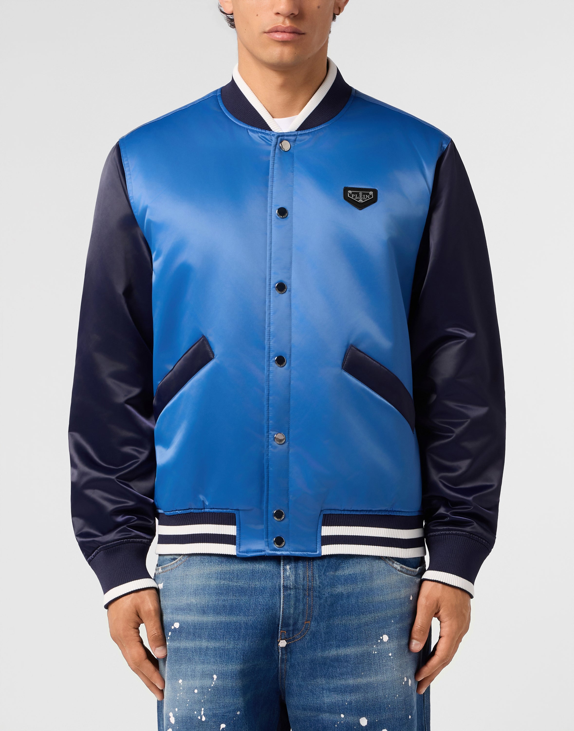 Satin College Bomber Plein Logo