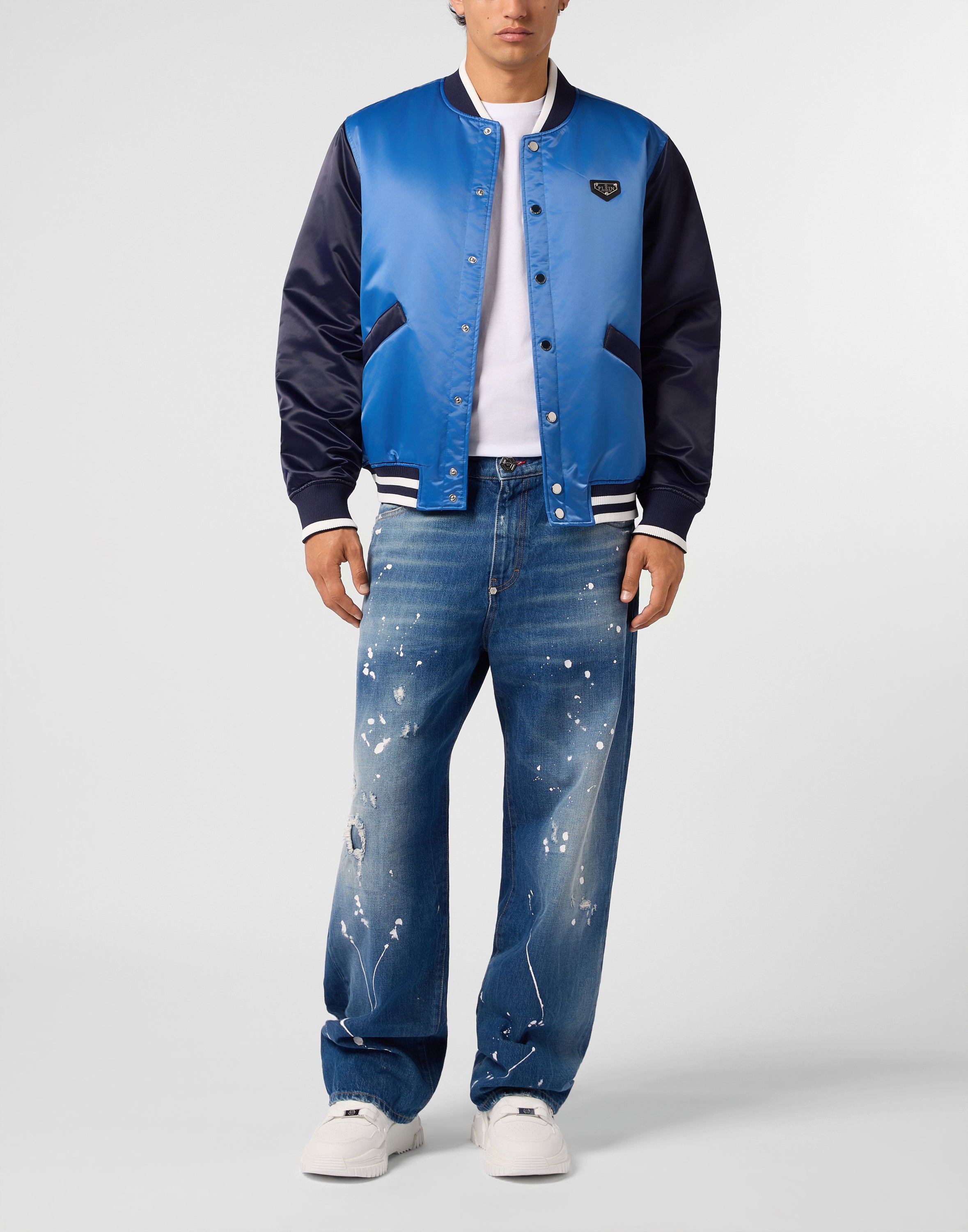 Satin College Bomber Plein Logo