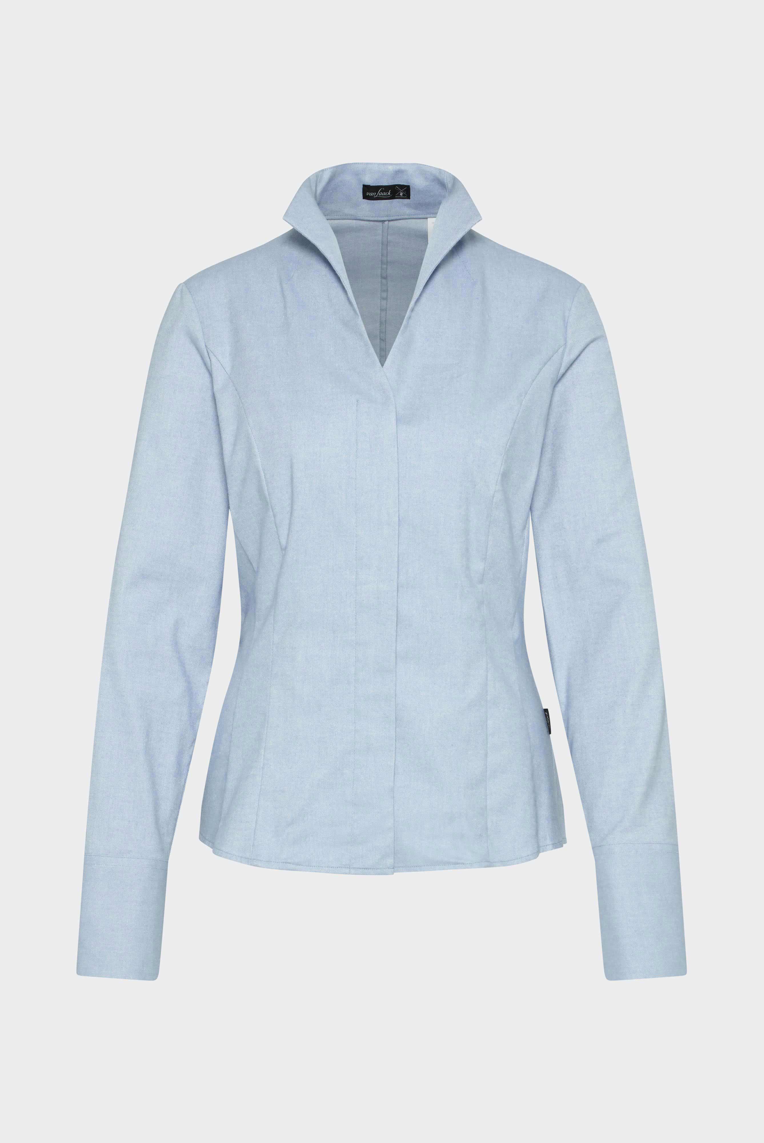 Twill stand-up collar blouse in brushed look, light blue
