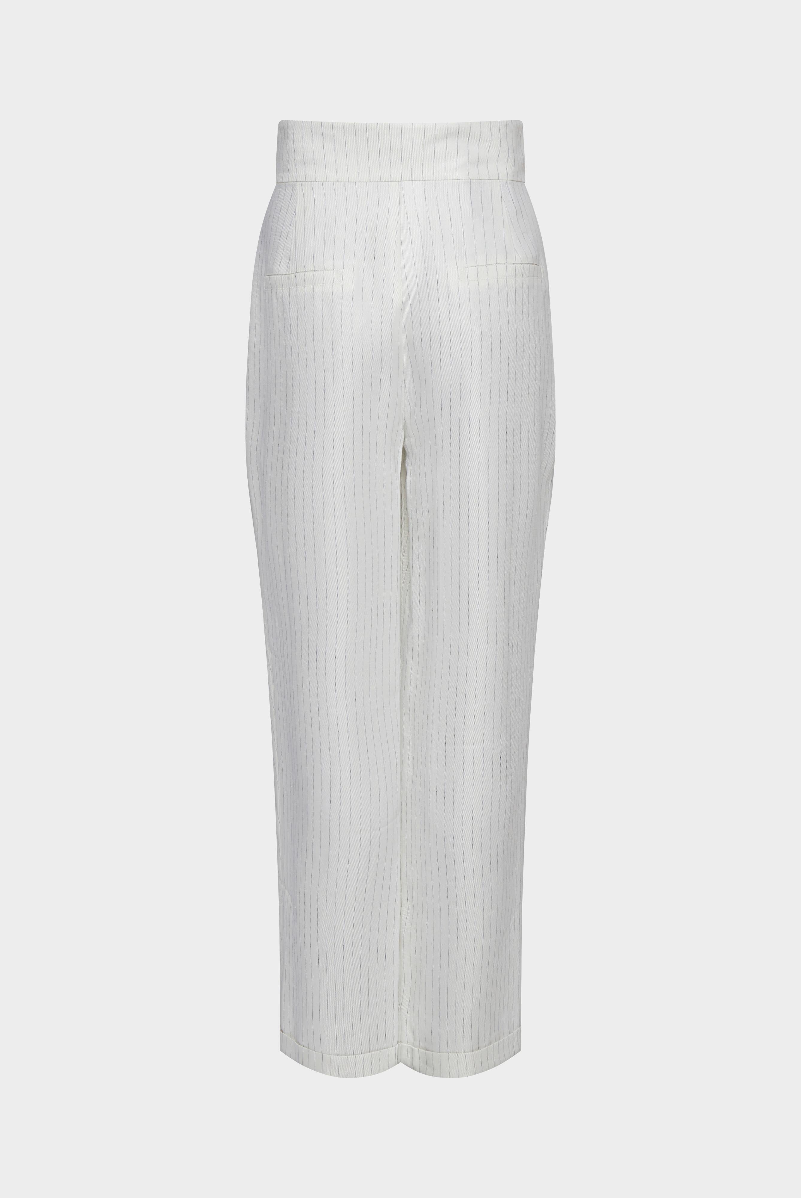 Summer pleated trousers in a linen blend with fine stripes, ivory