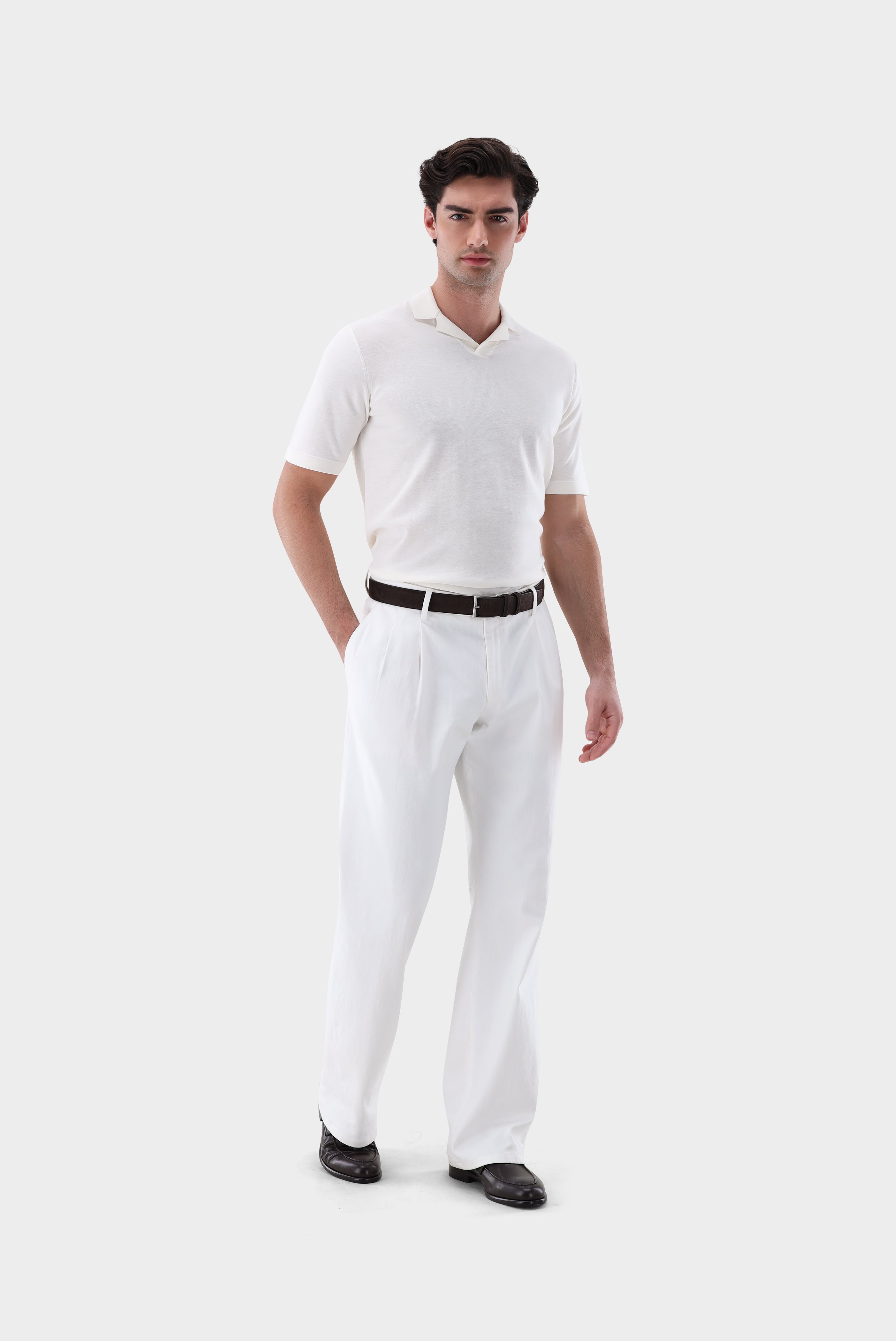 V-Neck Polo mit Revers und Seide