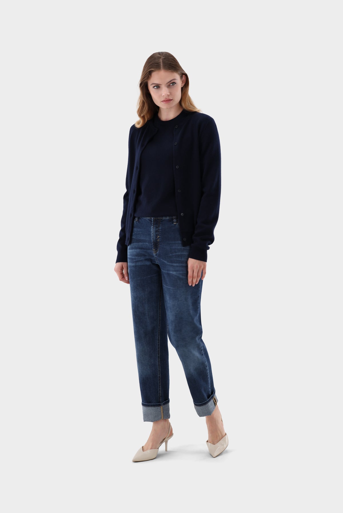 Kaschmir Strickjacke mit Rundhalsausschnitt