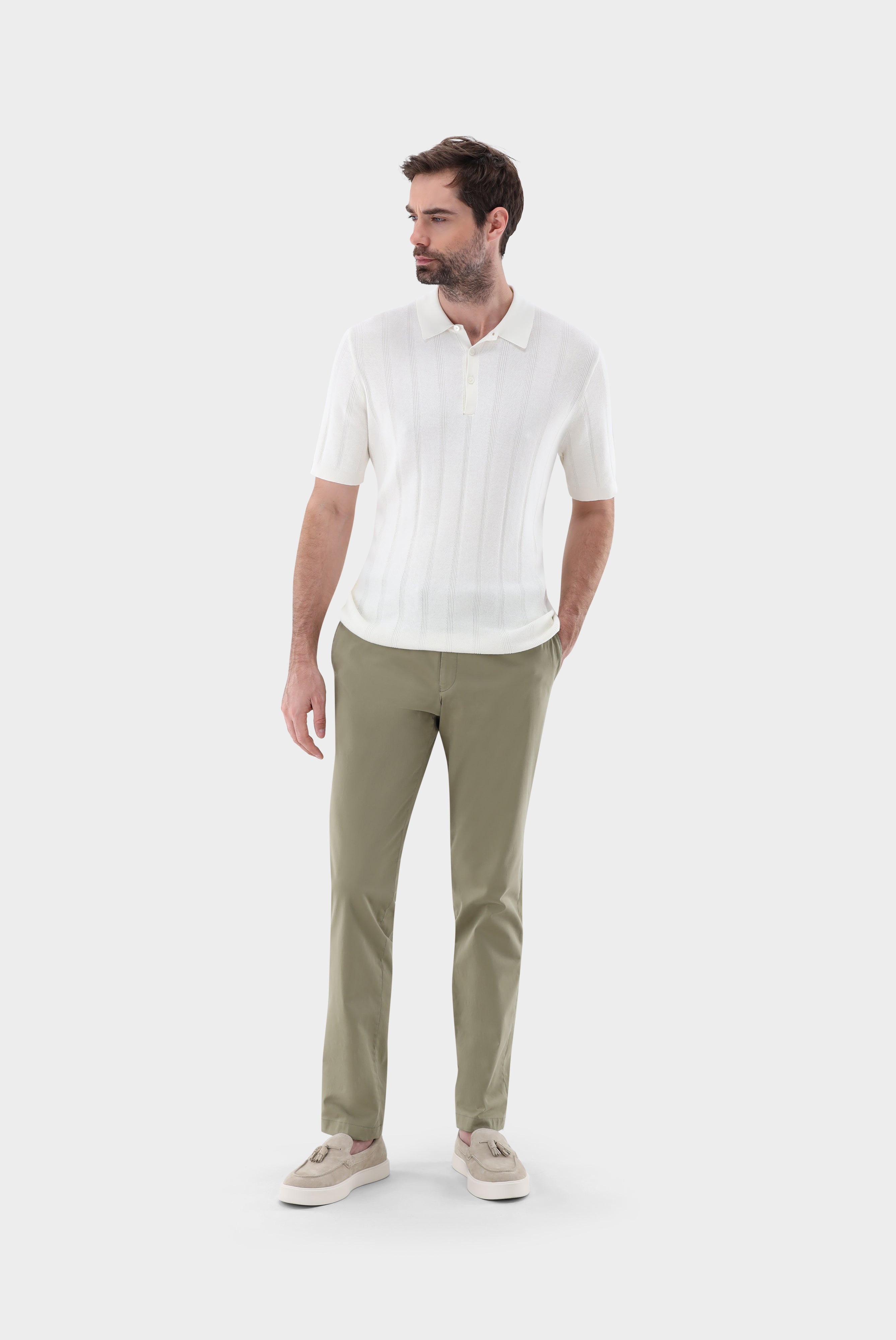 Knitted polo shirt with jacquard stripes