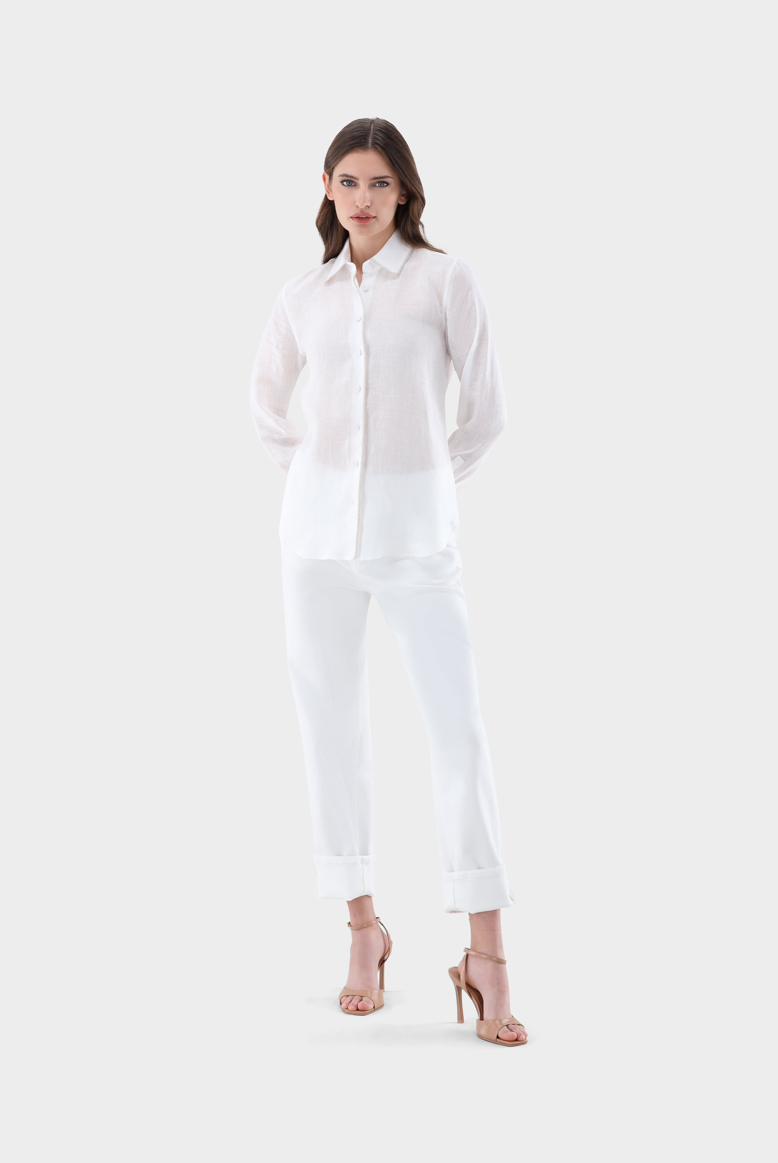 Linen shirt blouse with piping detail