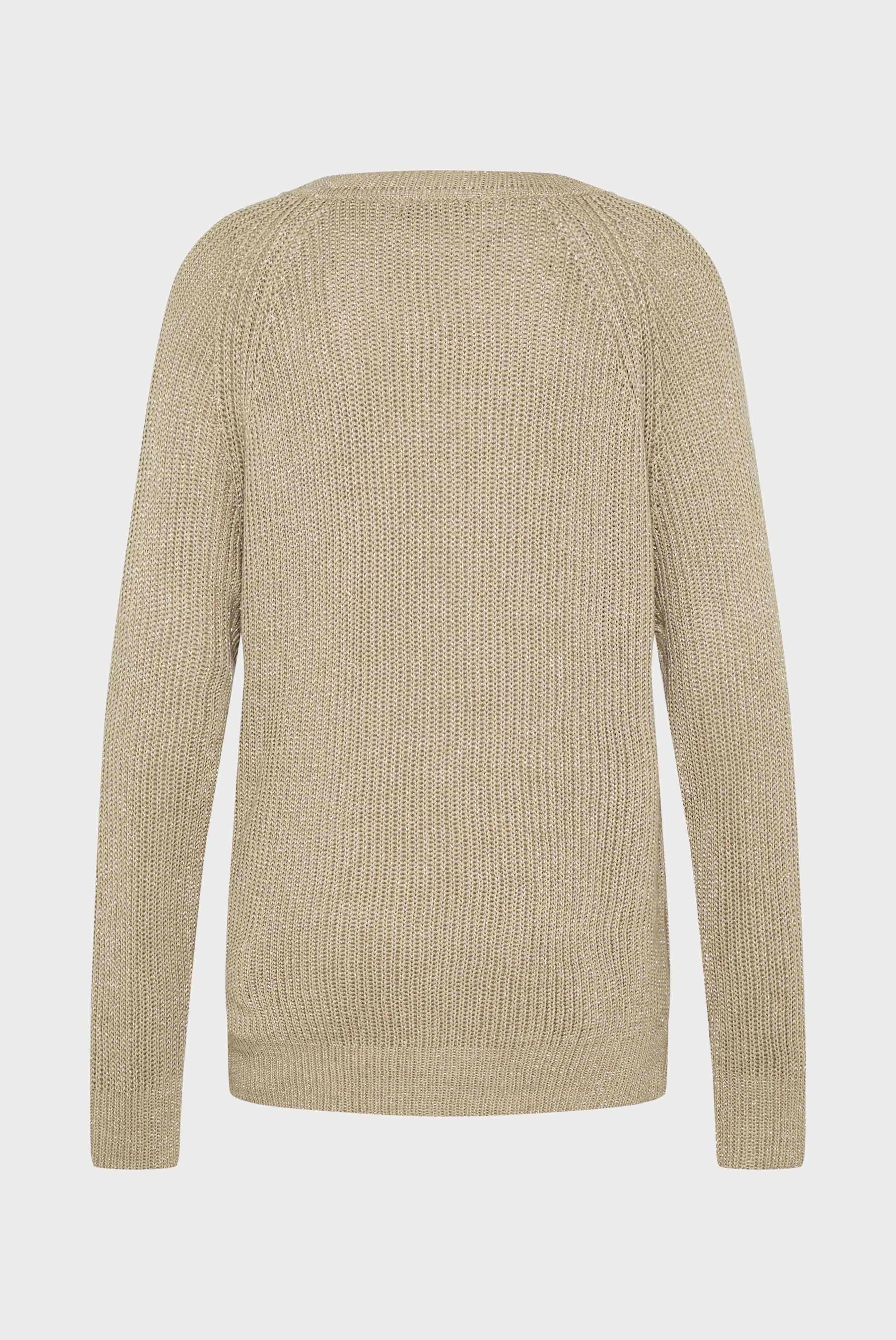 Pullover mit U-Boot-Ausschnitt aus merzerisierter Baumwolle-Leinen-Lurex-Mischung Beige