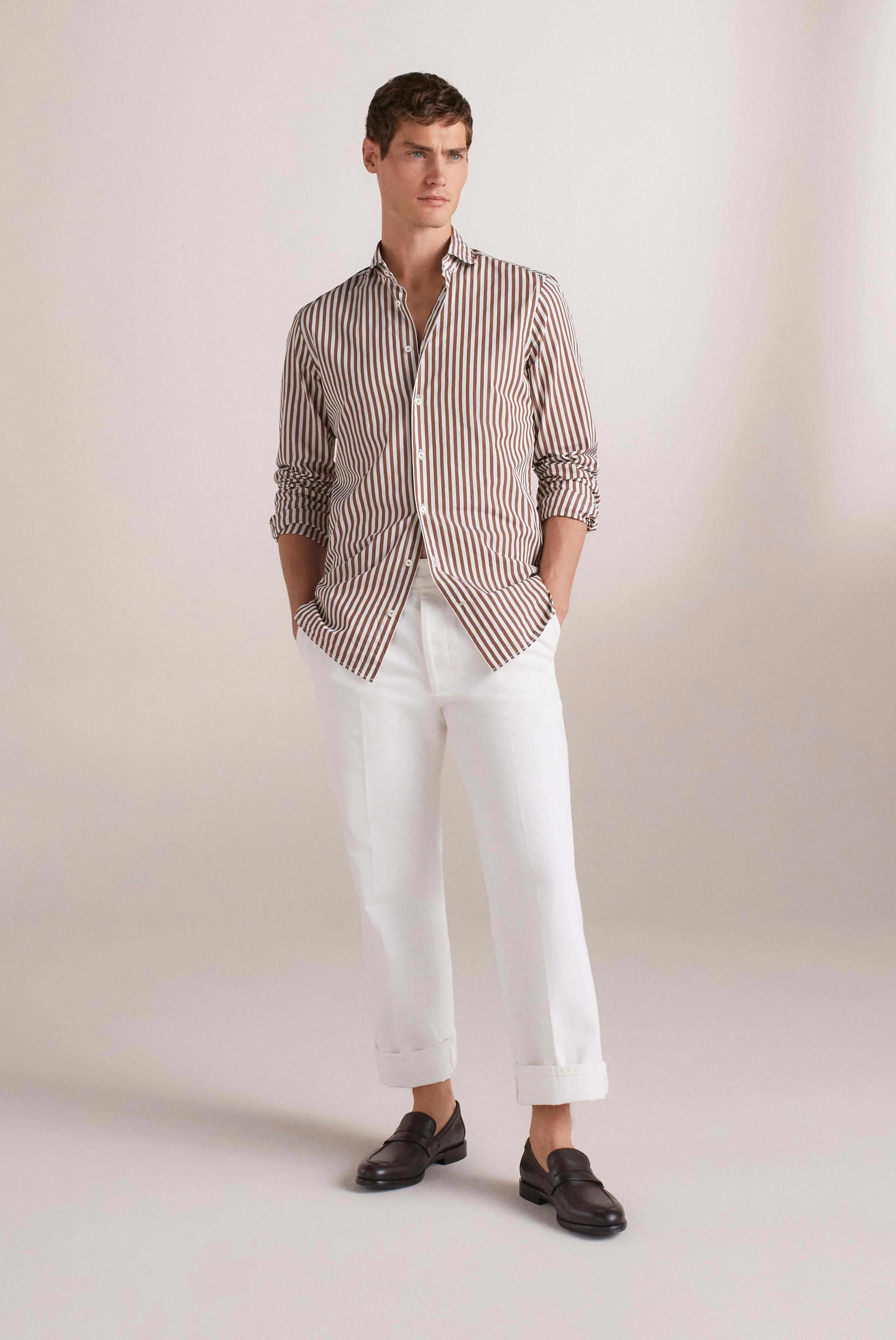 Van Laack-Sommerliches Hemd Slim Fit Gestreift Braun Weiß-Hemden & Blusen-Black-Deal-Outlet-by-ARCHIVIST