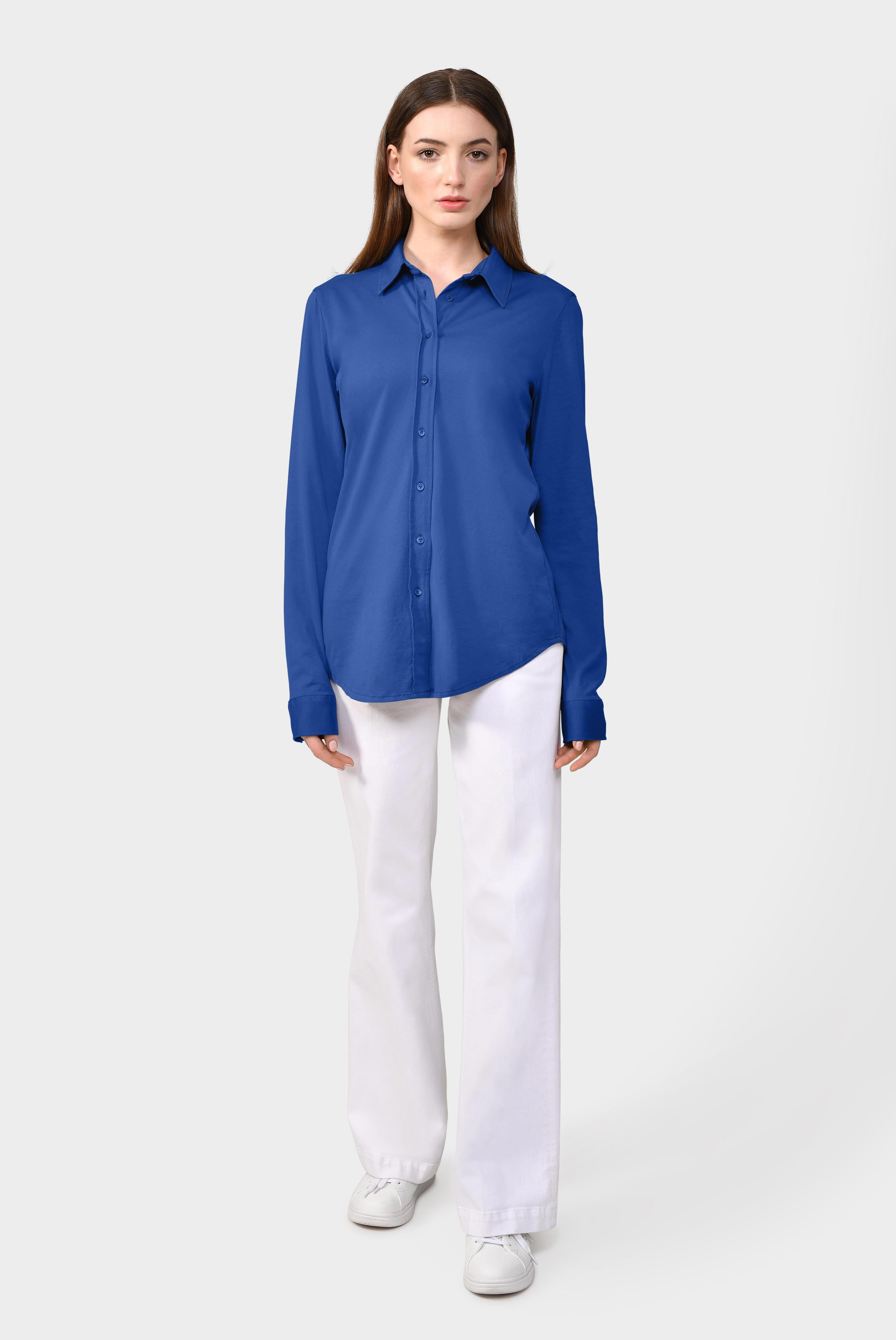 Cotton jersey shirt blouse, beige