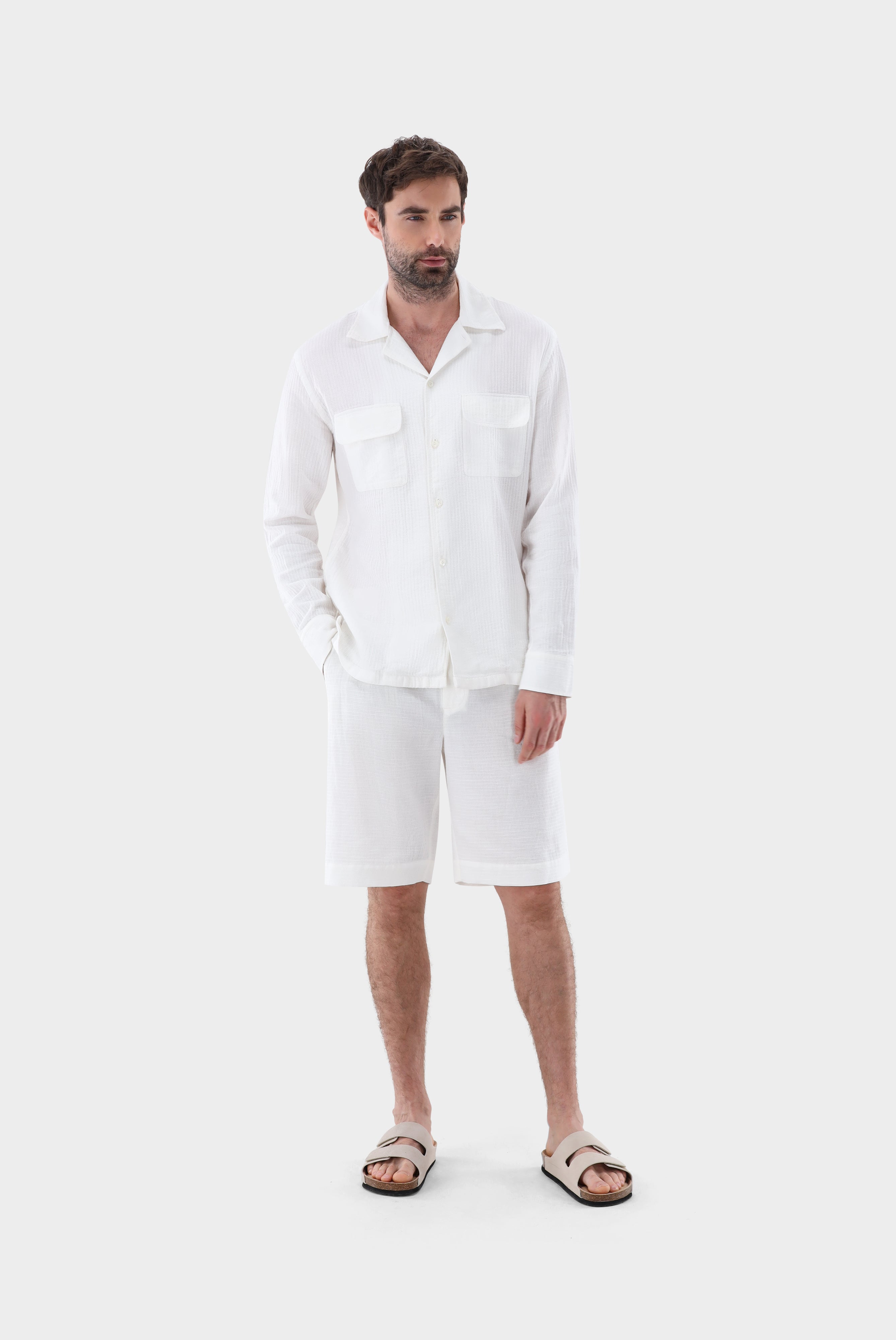 Van Laack-Strukturierte Shorts aus Leinen und Baumwolle-Hosen-Black-Deal-Outlet-by-ARCHIVIST