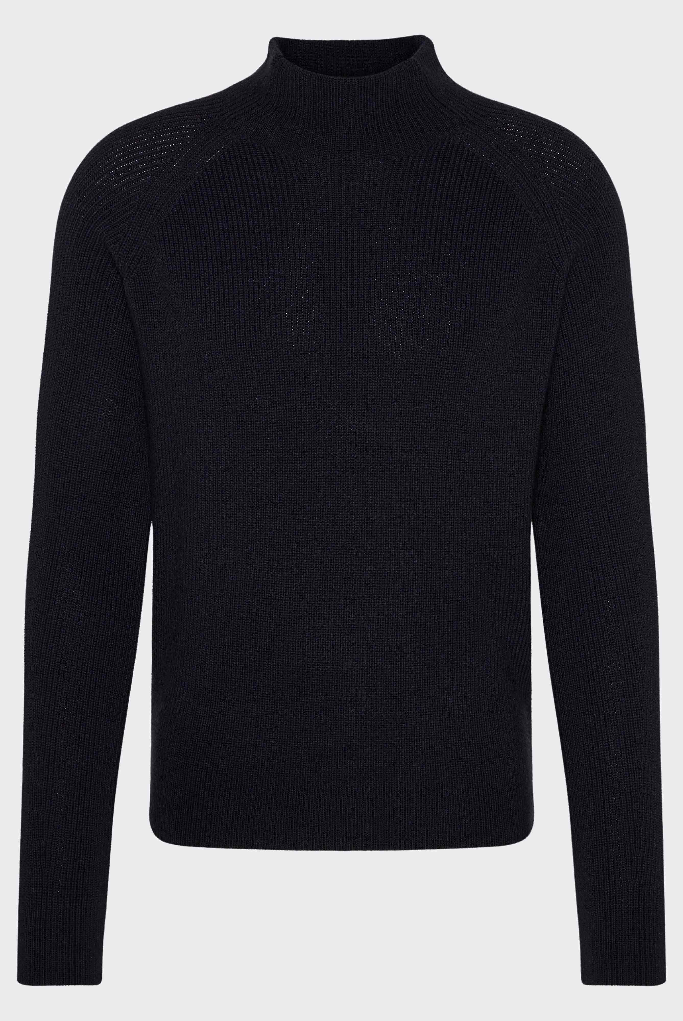 Mock-Neck Pullover aus Merinowolle Blau