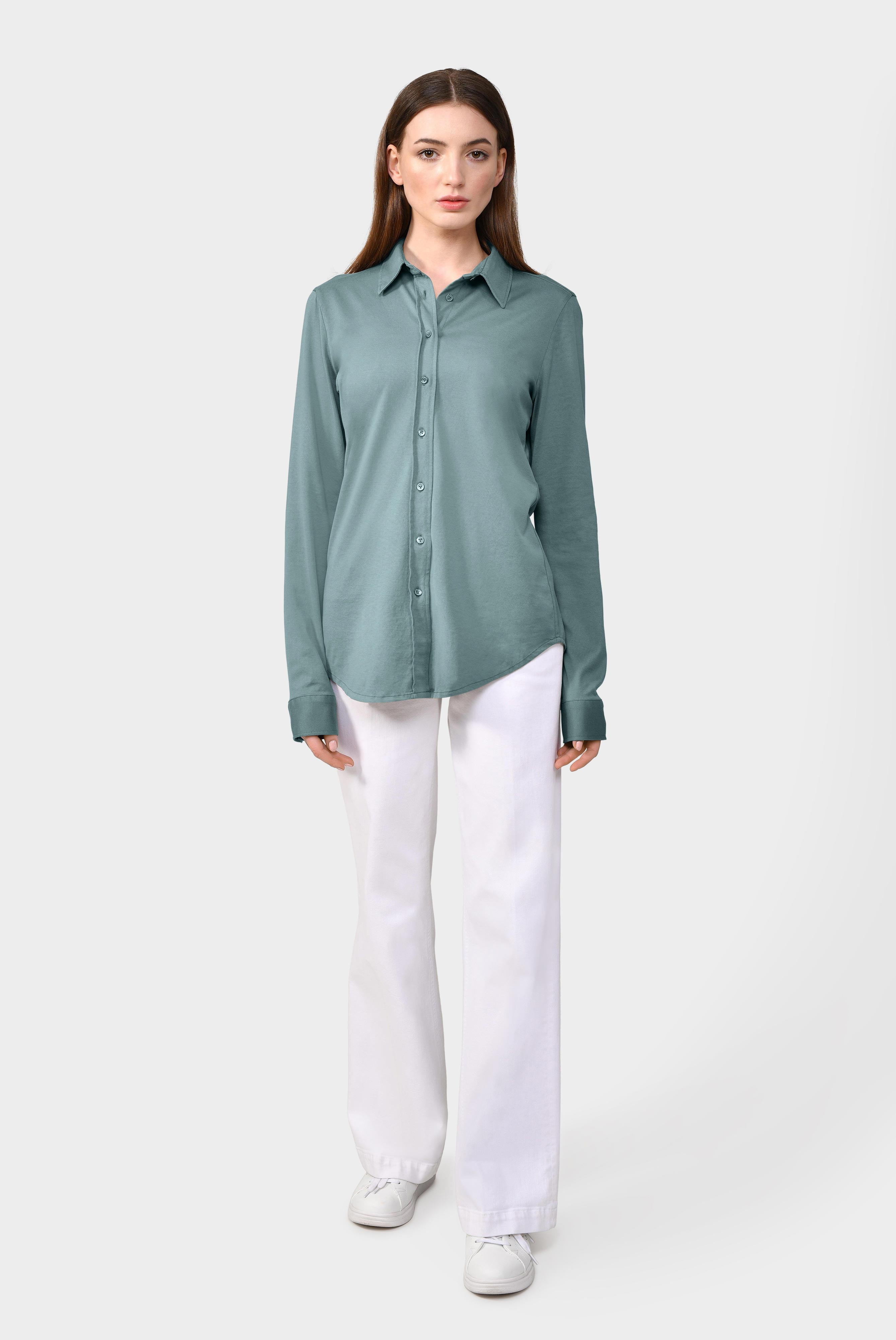 Cotton jersey shirt blouse, beige