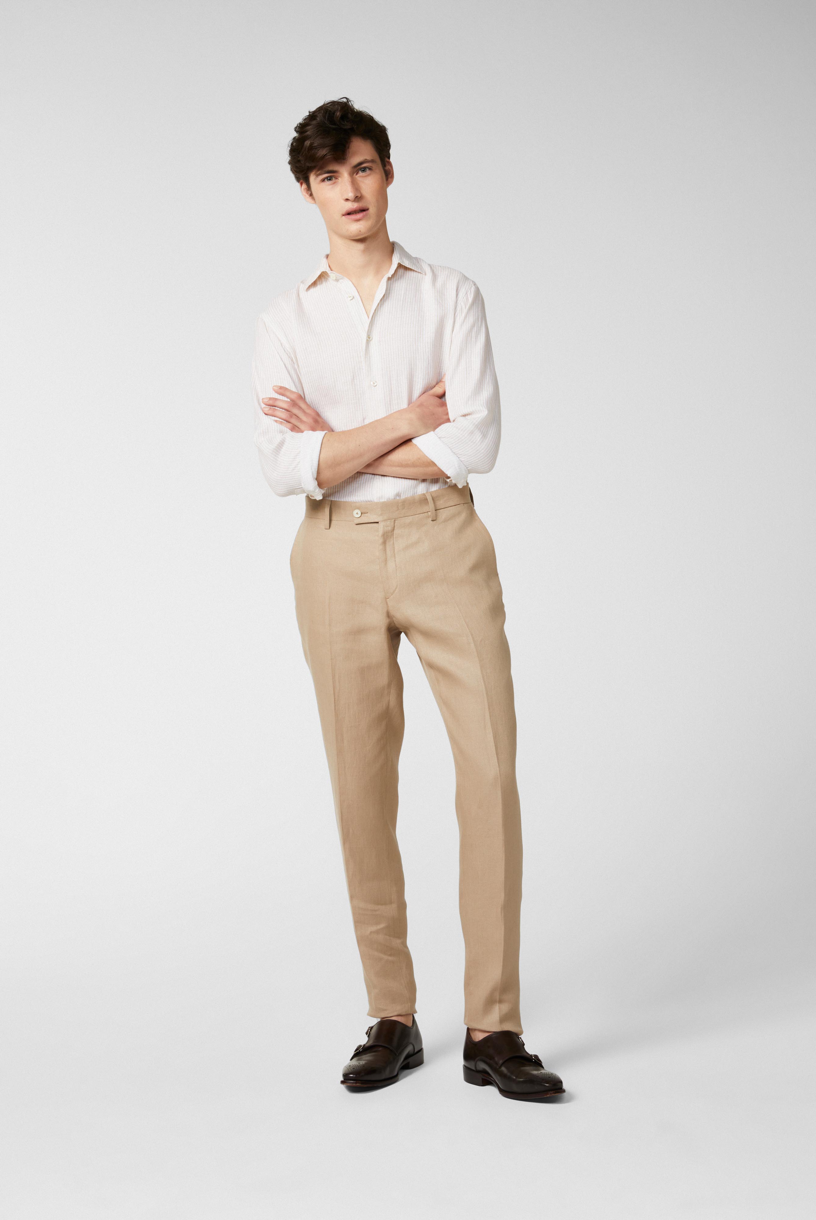 Slim-Fit-Hose aus Strukturiertem Leinen Beige