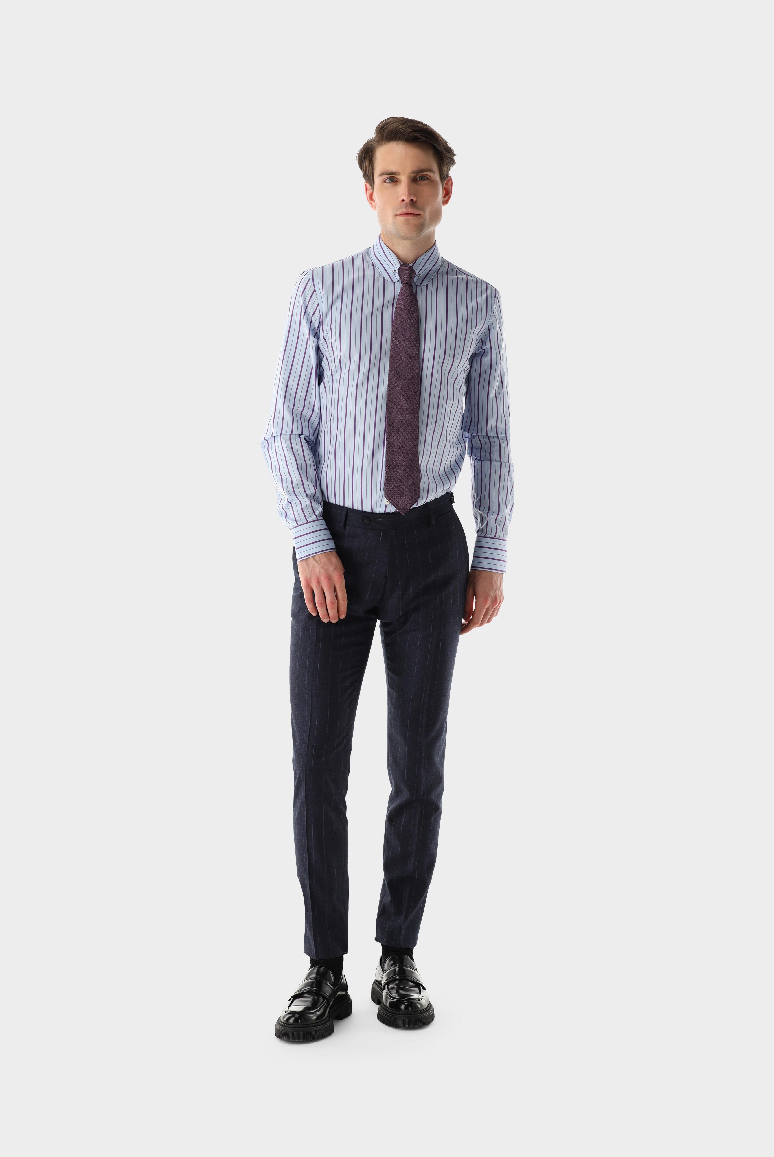 Gestreiftes Oxford Hemd mit Nadelkragen Slim Fit