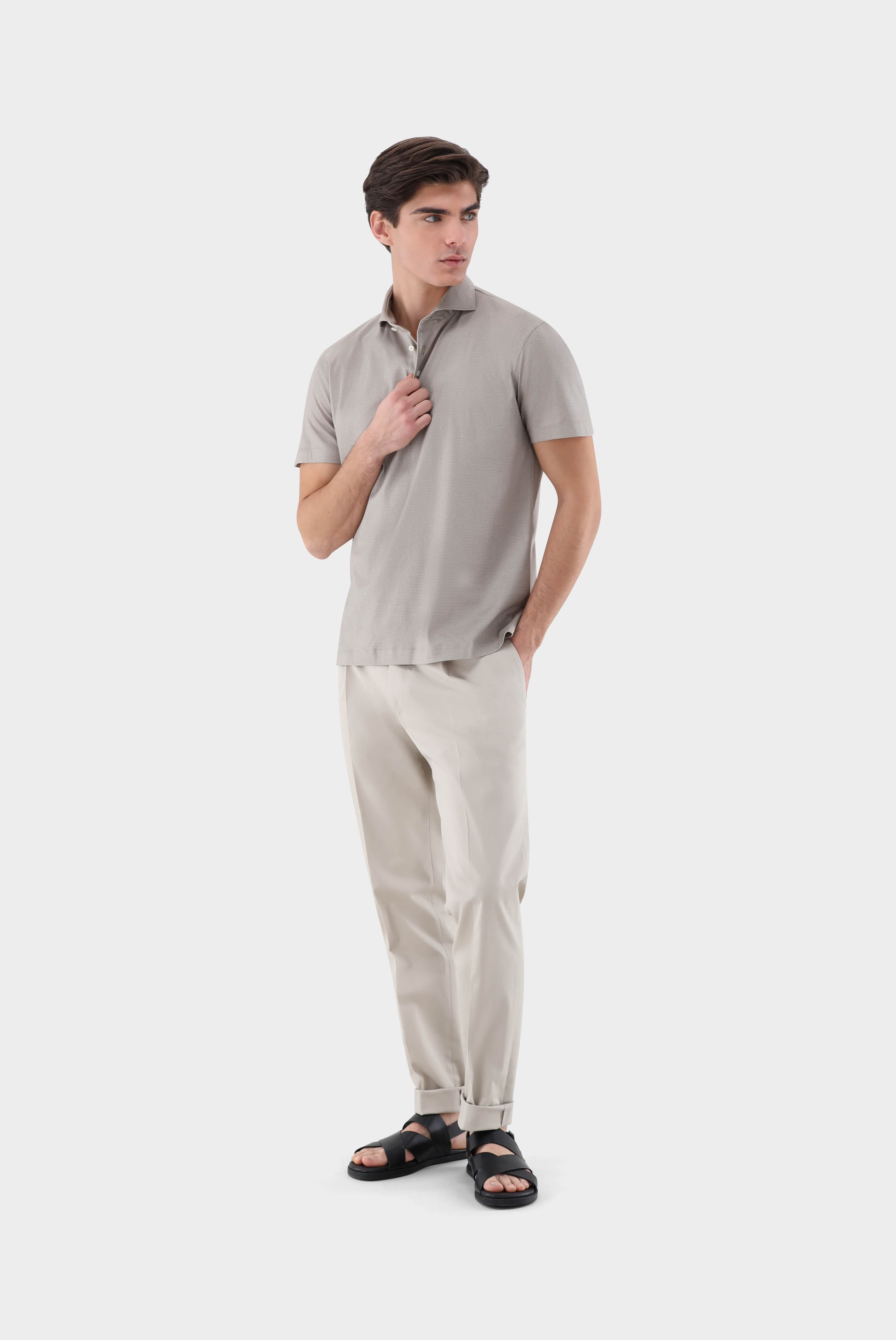 Jersey-Poloshirt mit Mikrodruck aus Swiss Cotton