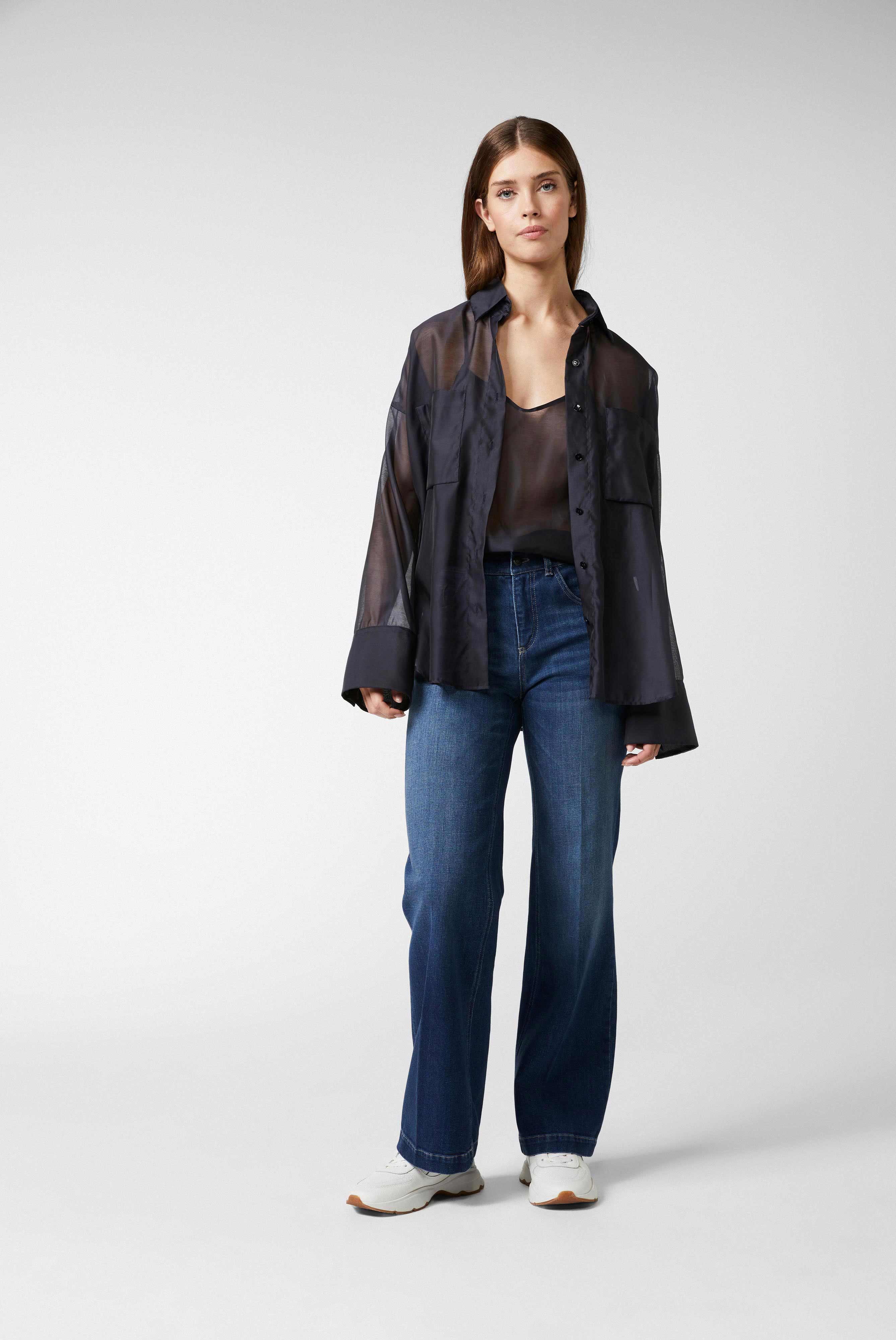 Oversized shirt blouse with large cuffs, dark blue