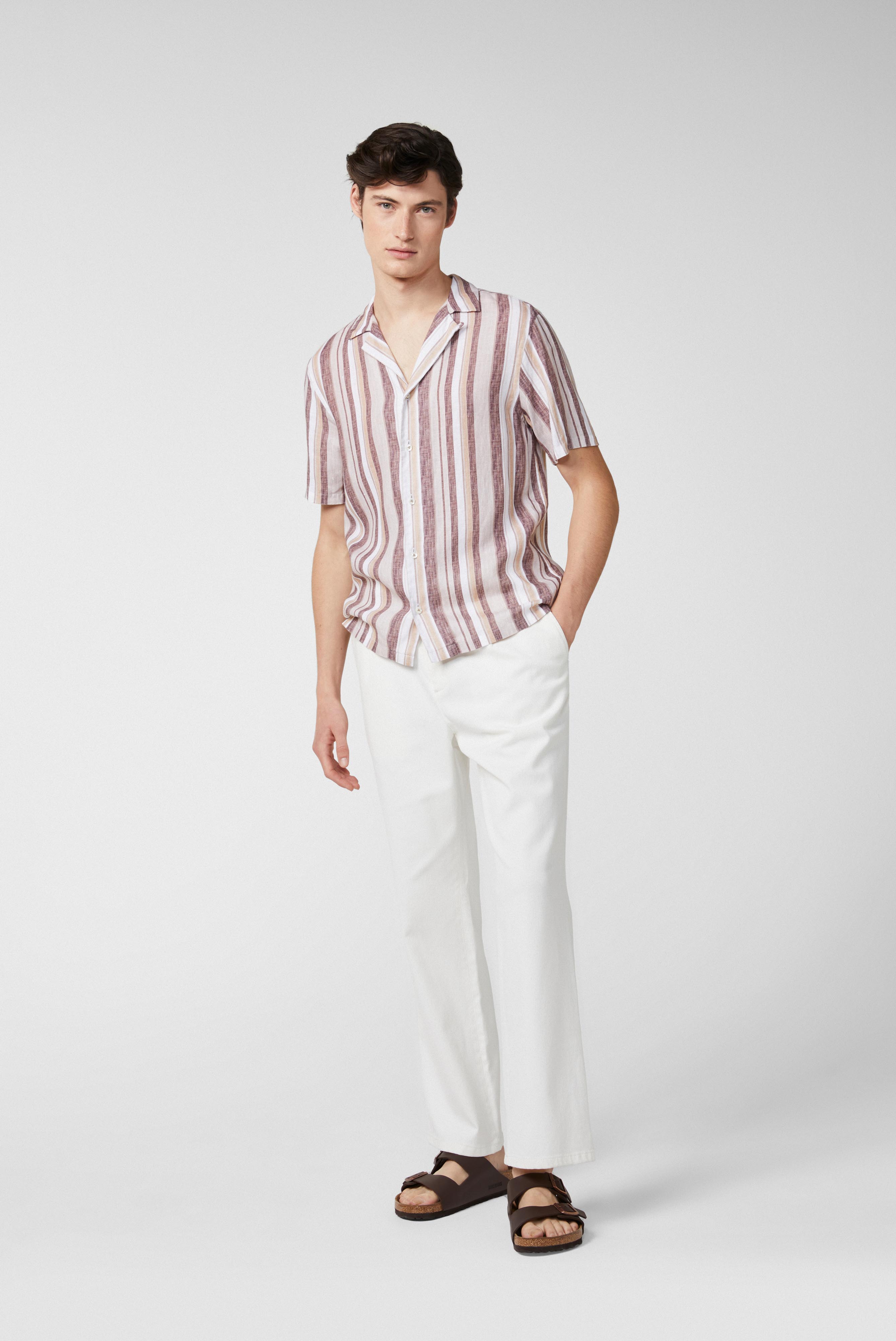 Van Laack-Mehrfarbig gestreiftes kurzärmliges Hemd aus Leinenstoff Beige-Hemden & Blusen-Black-Deal-Outlet-by-ARCHIVIST