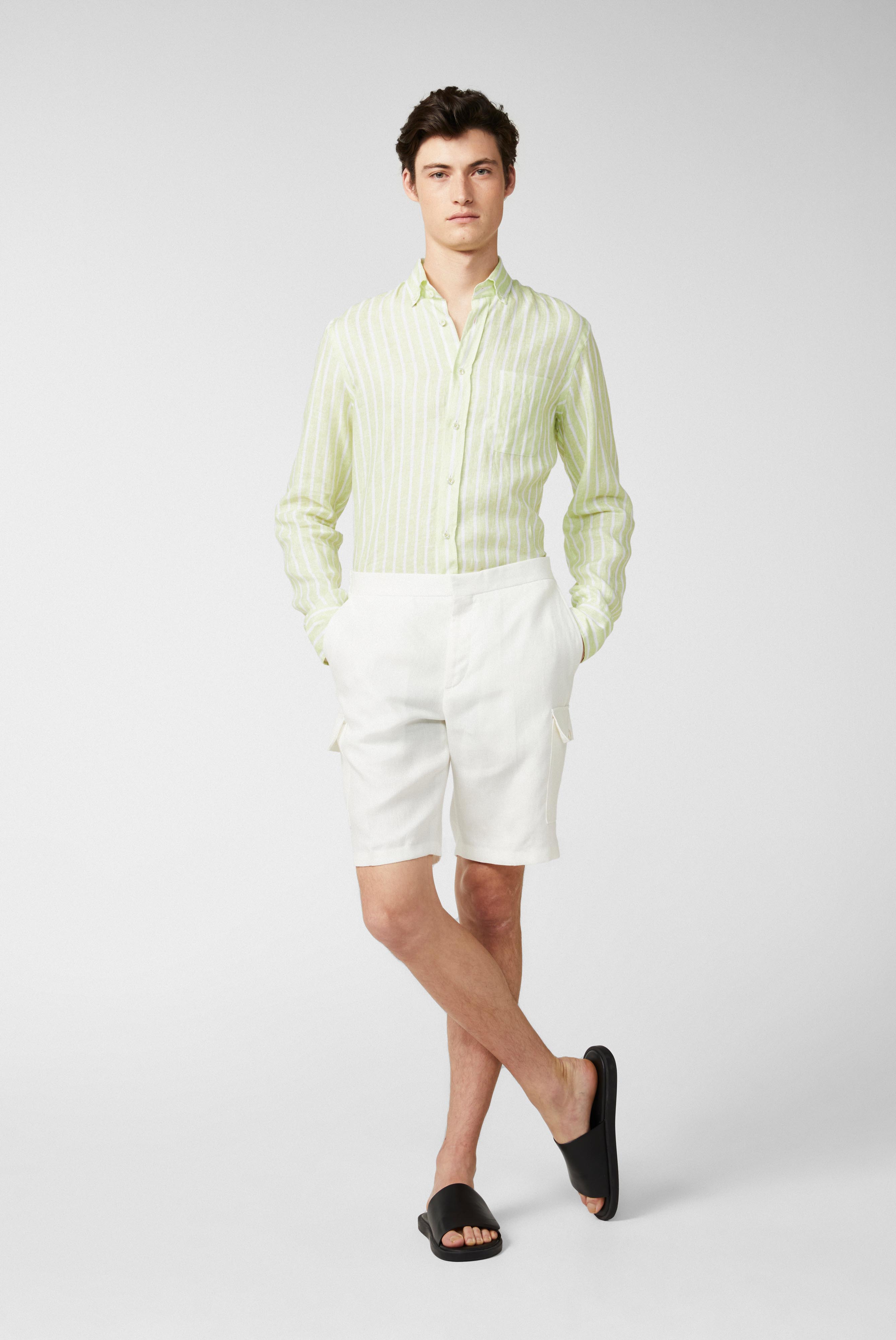 Van Laack-Button-Down-Hemd aus Leinen mit Streifendruck Beige-Hemden & Blusen-Black-Deal-Outlet-by-ARCHIVIST