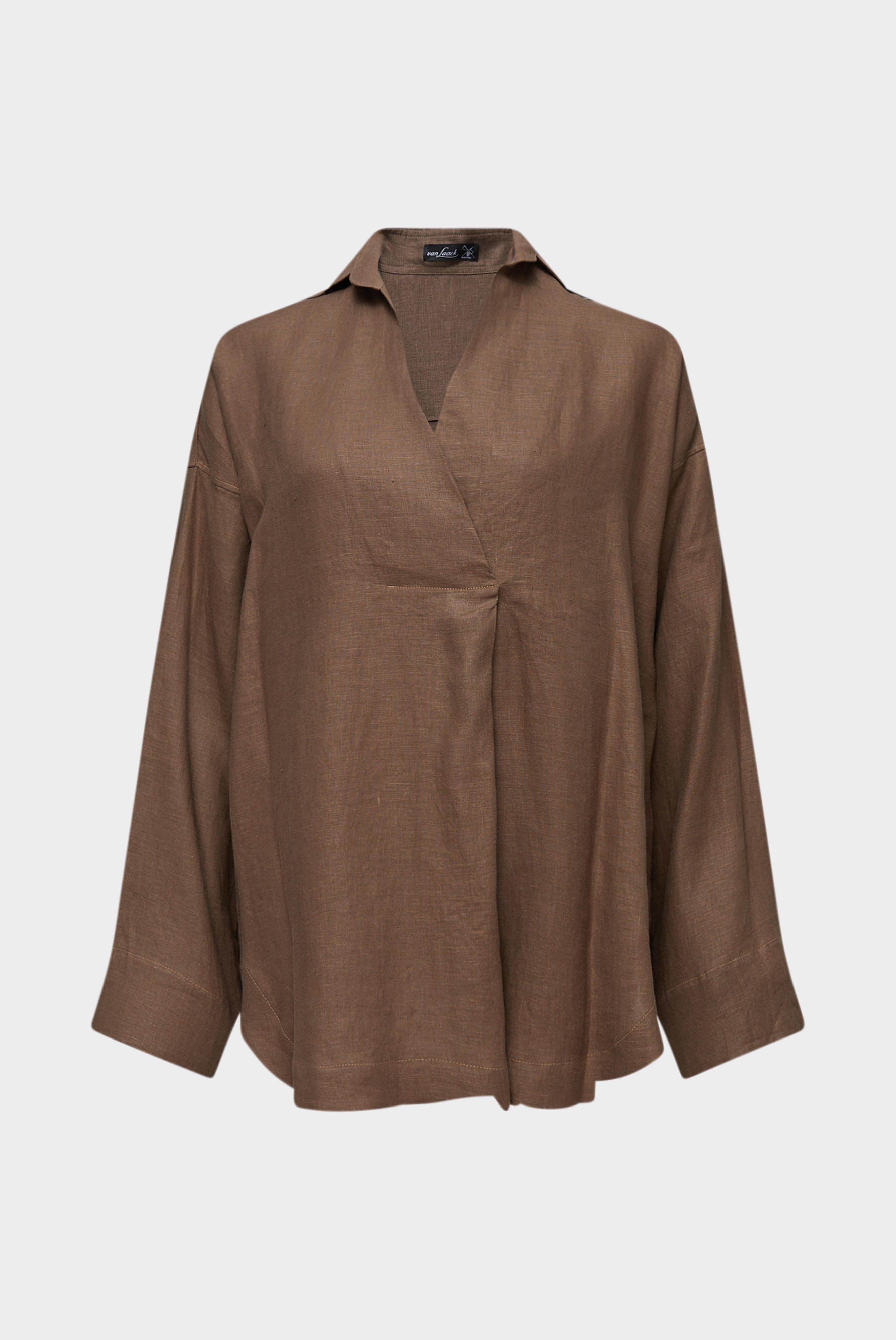 Oversize Bluse mit Hemdblusenkragen und V-Ausschnitt