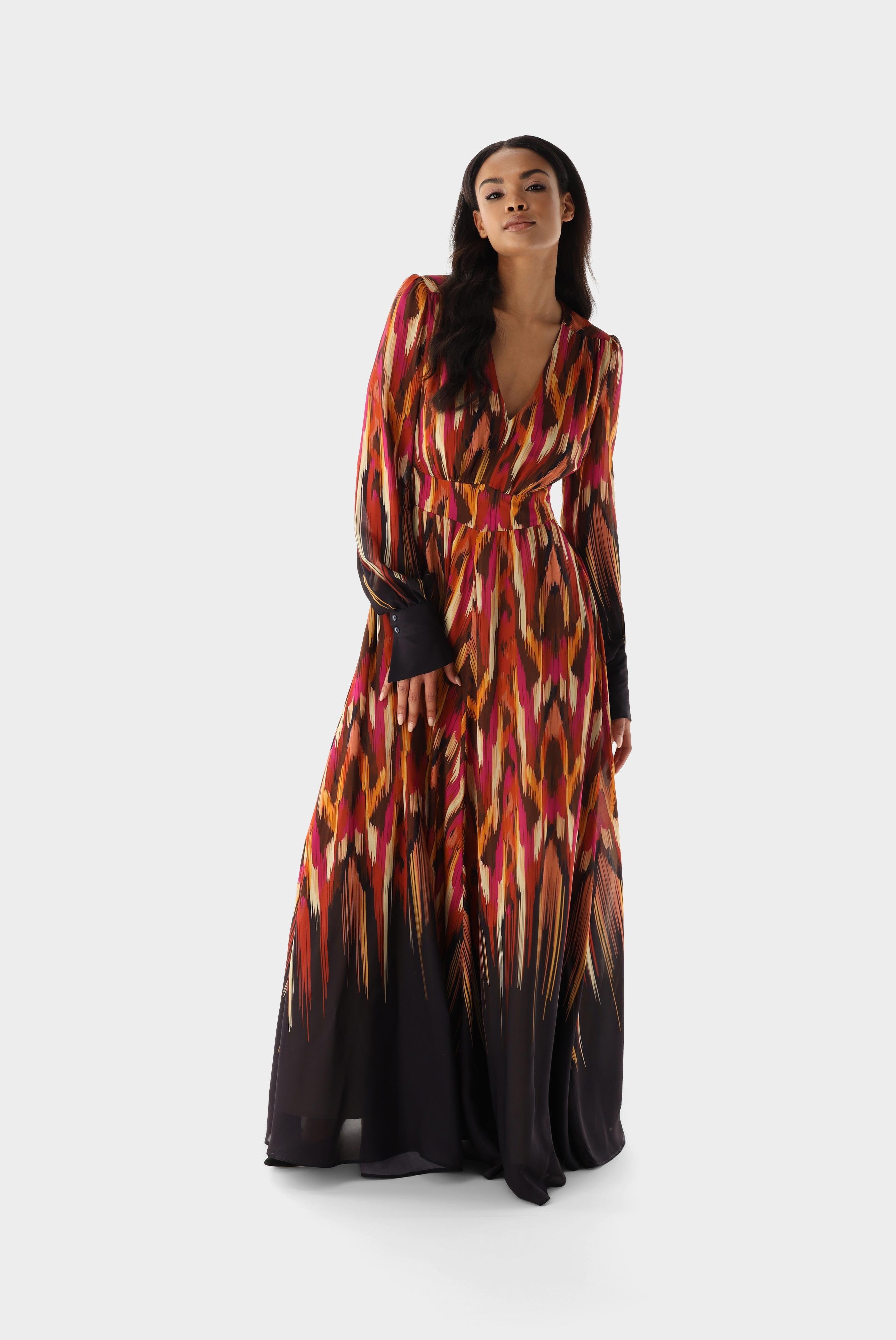 Maxi-Slip-On-Kleid aus Viskose mit Kunstdruck