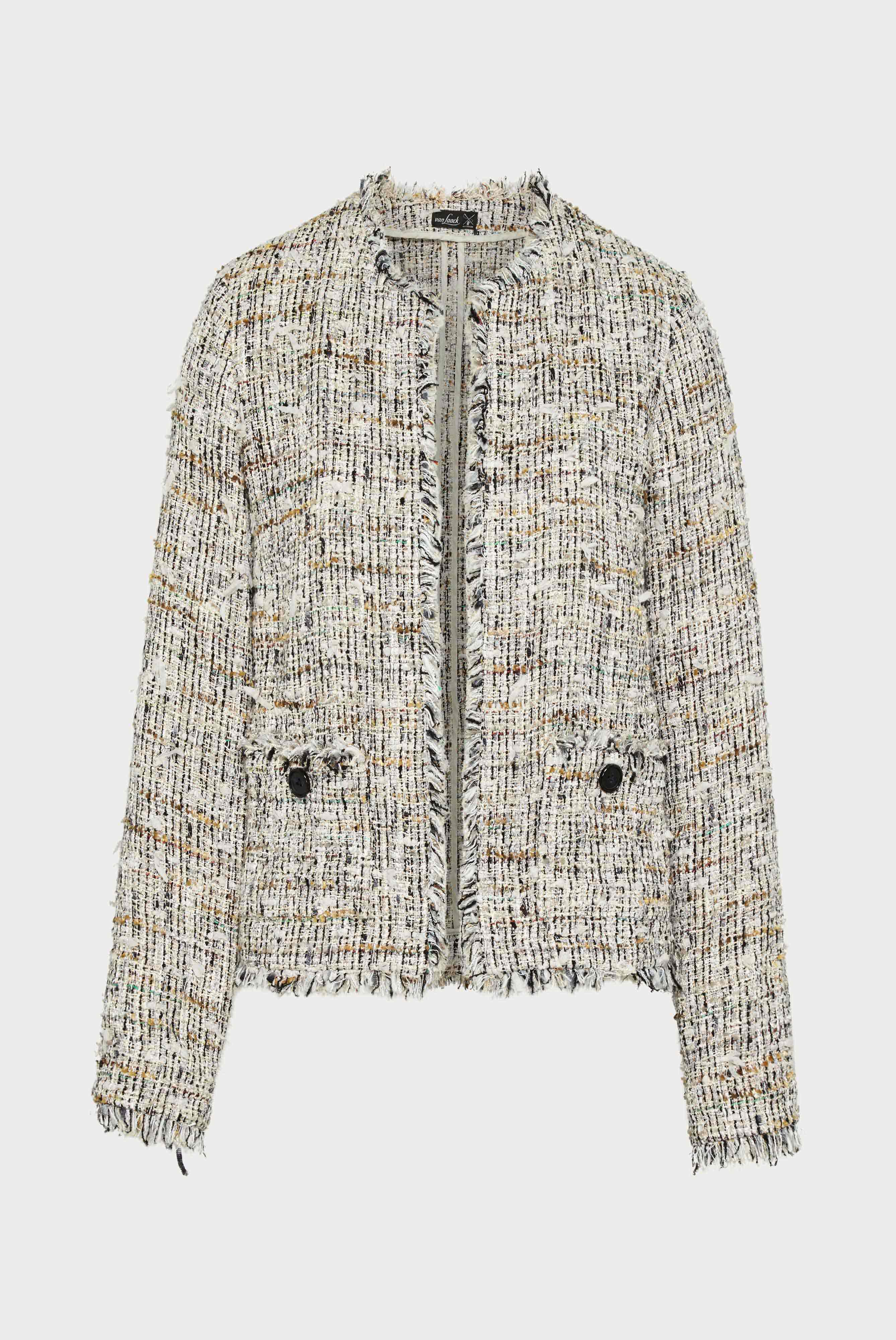 Van Laack-Cropped-Jacke mit Fransendetails aus Bouclé-Tweed-Baumwoll-Viskose-Mischung-Jacken & Mäntel-Black-Deal-Outlet-by-ARCHIVIST